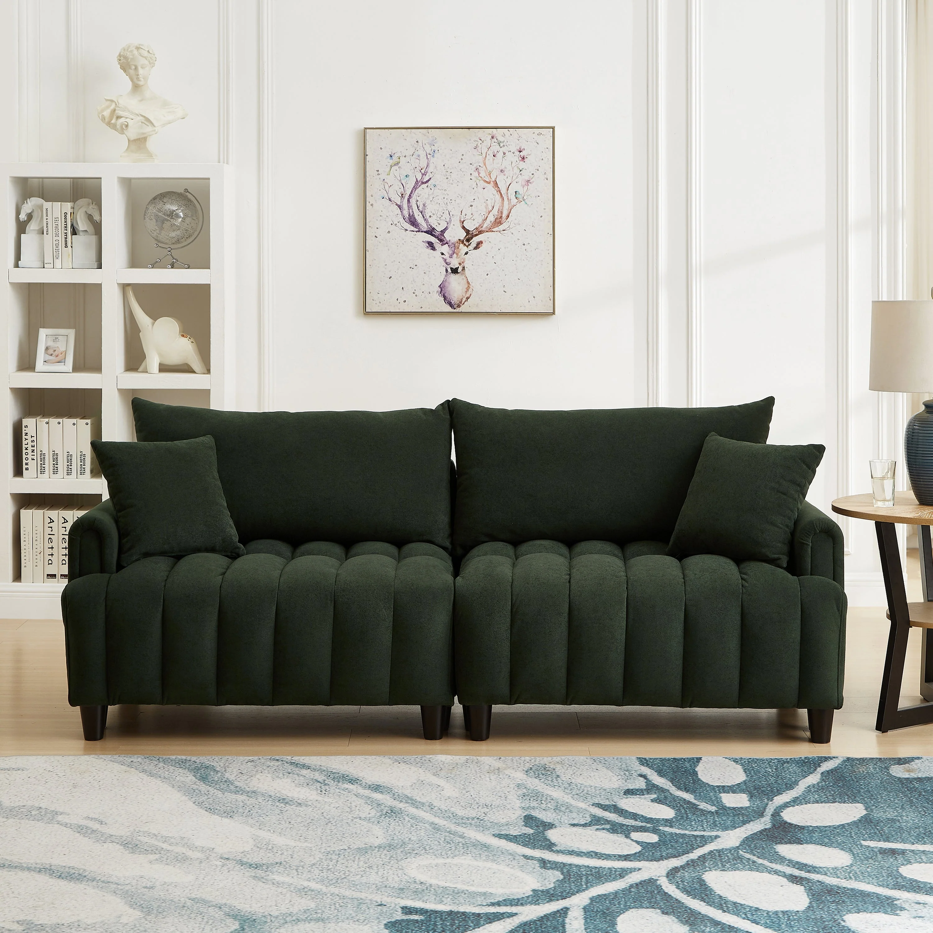83'' Futon Sofa Bed with Polyester Fabric and 2 Pillows - Dark Green - Image 2