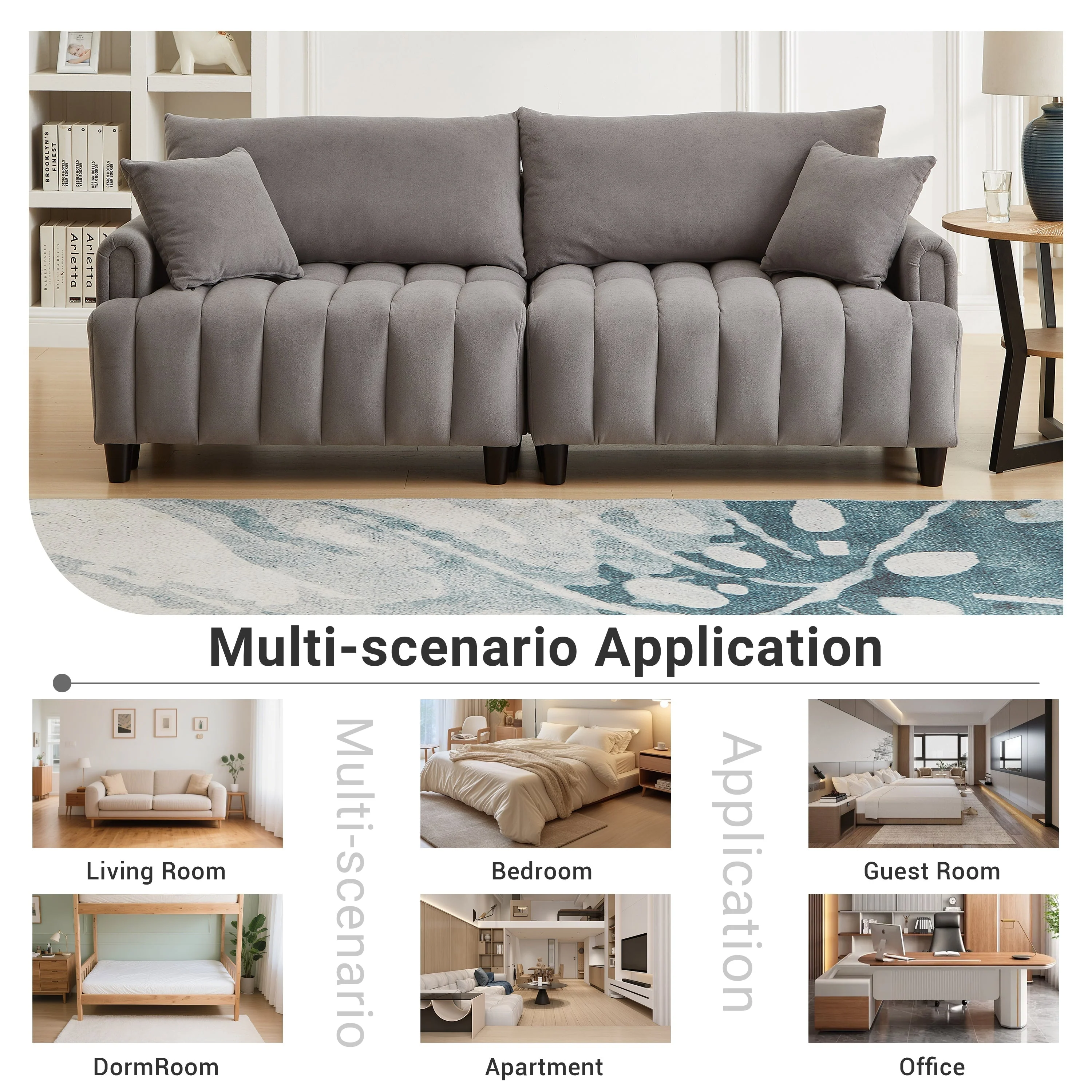 83'' Futon Sofa Bed with Polyester Fabric and Adjustable Backrest - Image 10