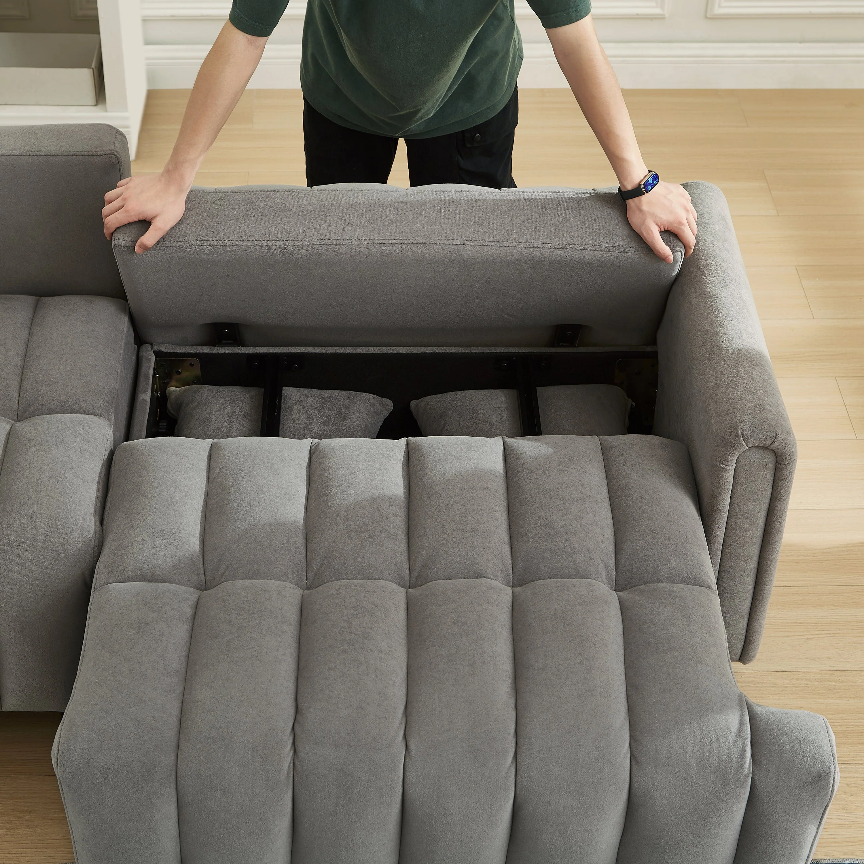 83'' Futon Sofa Bed with Polyester Fabric and Adjustable Backrest - Image 13