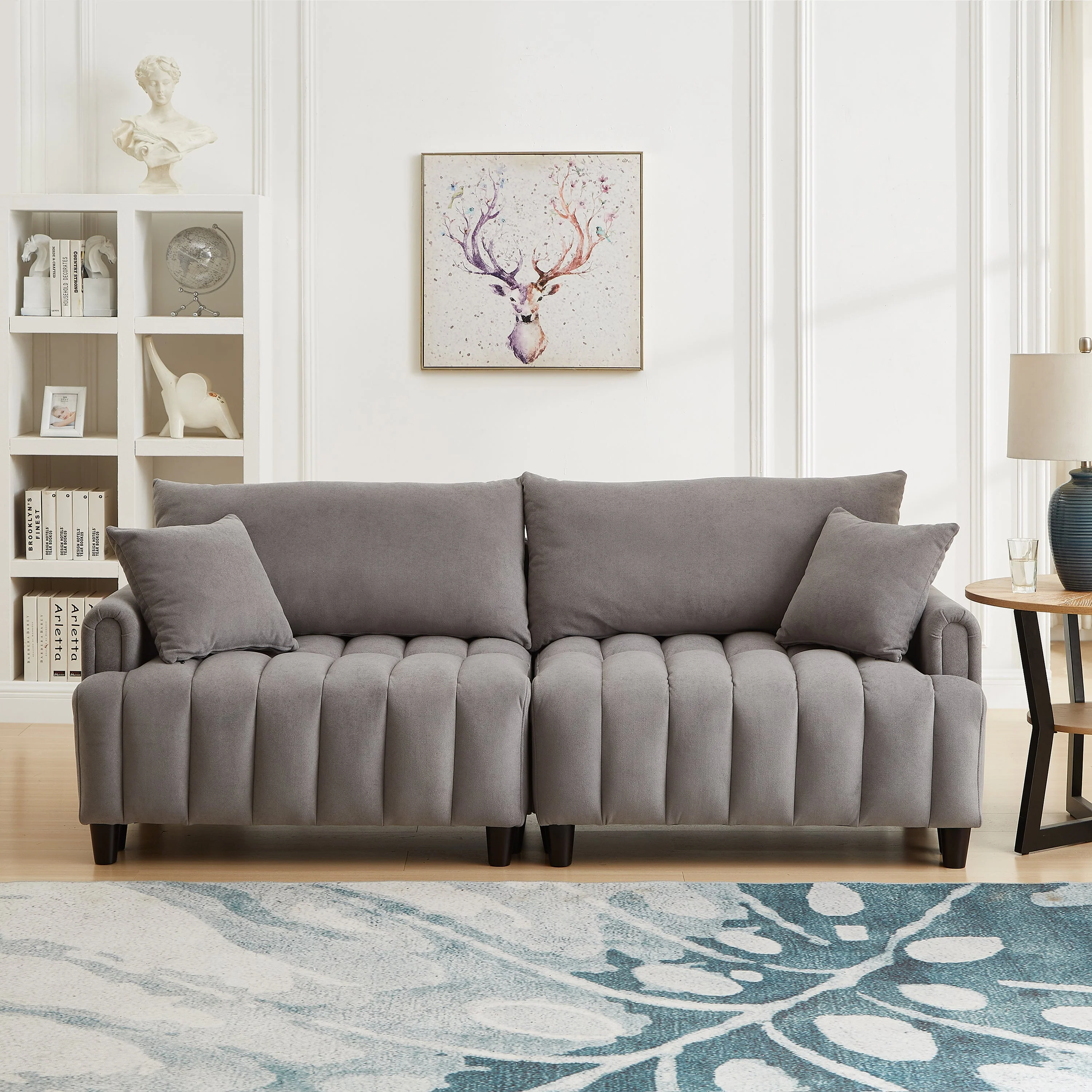 83'' Futon Sofa Bed with Polyester Fabric and Adjustable Backrest - Image 2