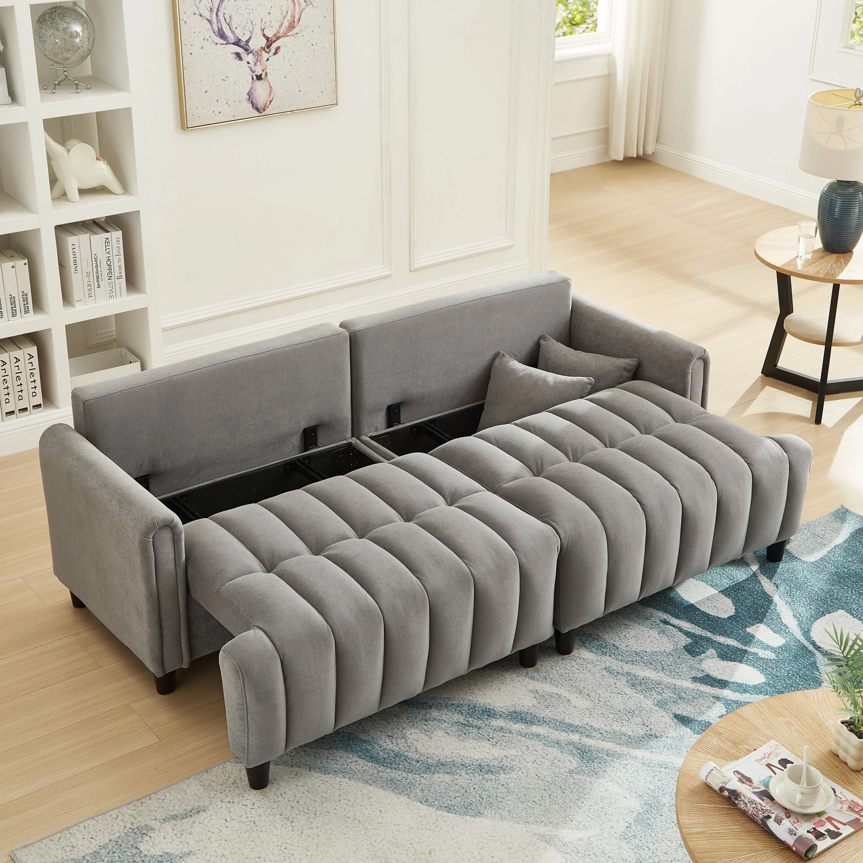 83'' Futon Sofa Bed with Polyester Fabric and Adjustable Backrest - Image 3