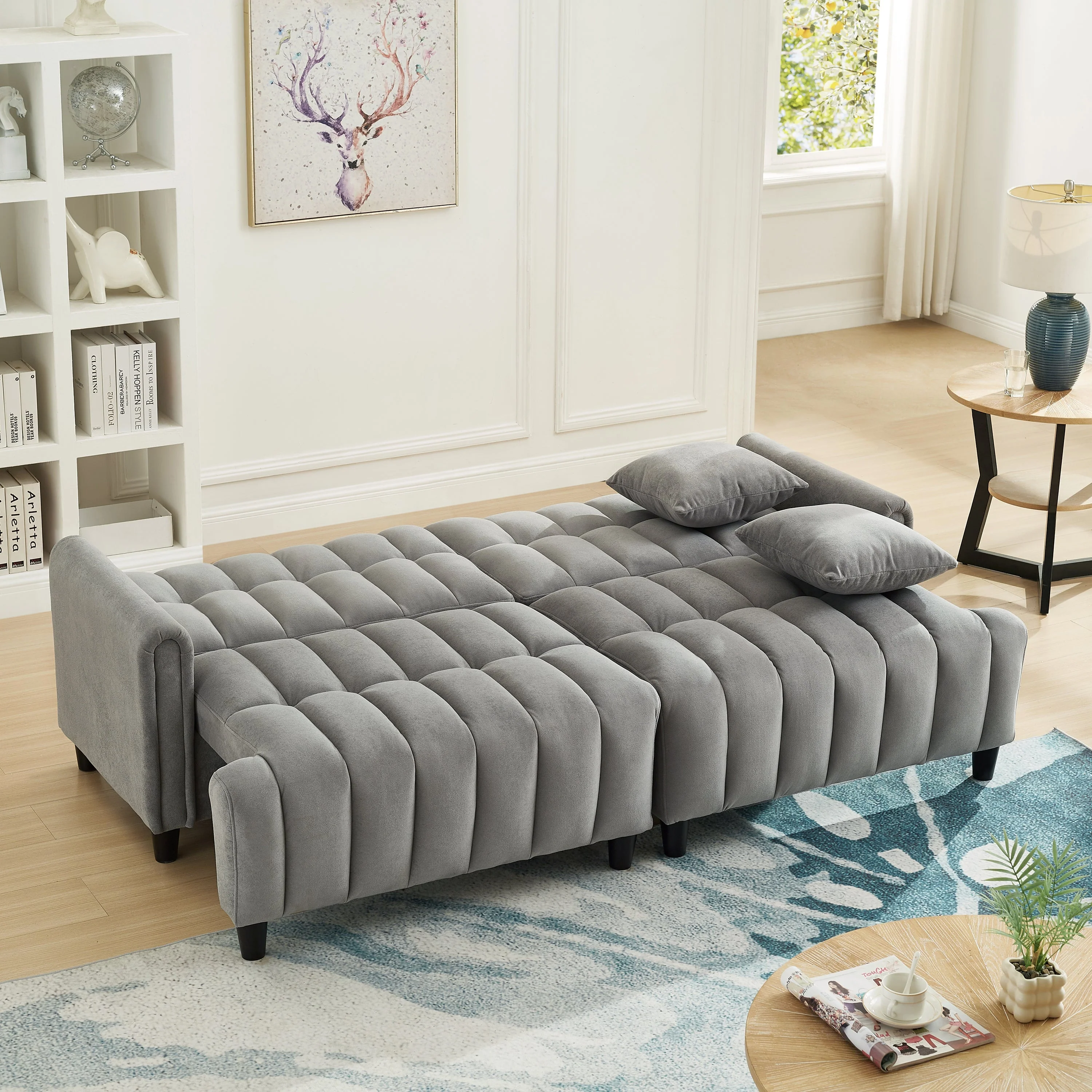 83'' Futon Sofa Bed with Polyester Fabric and Adjustable Backrest - Image 4
