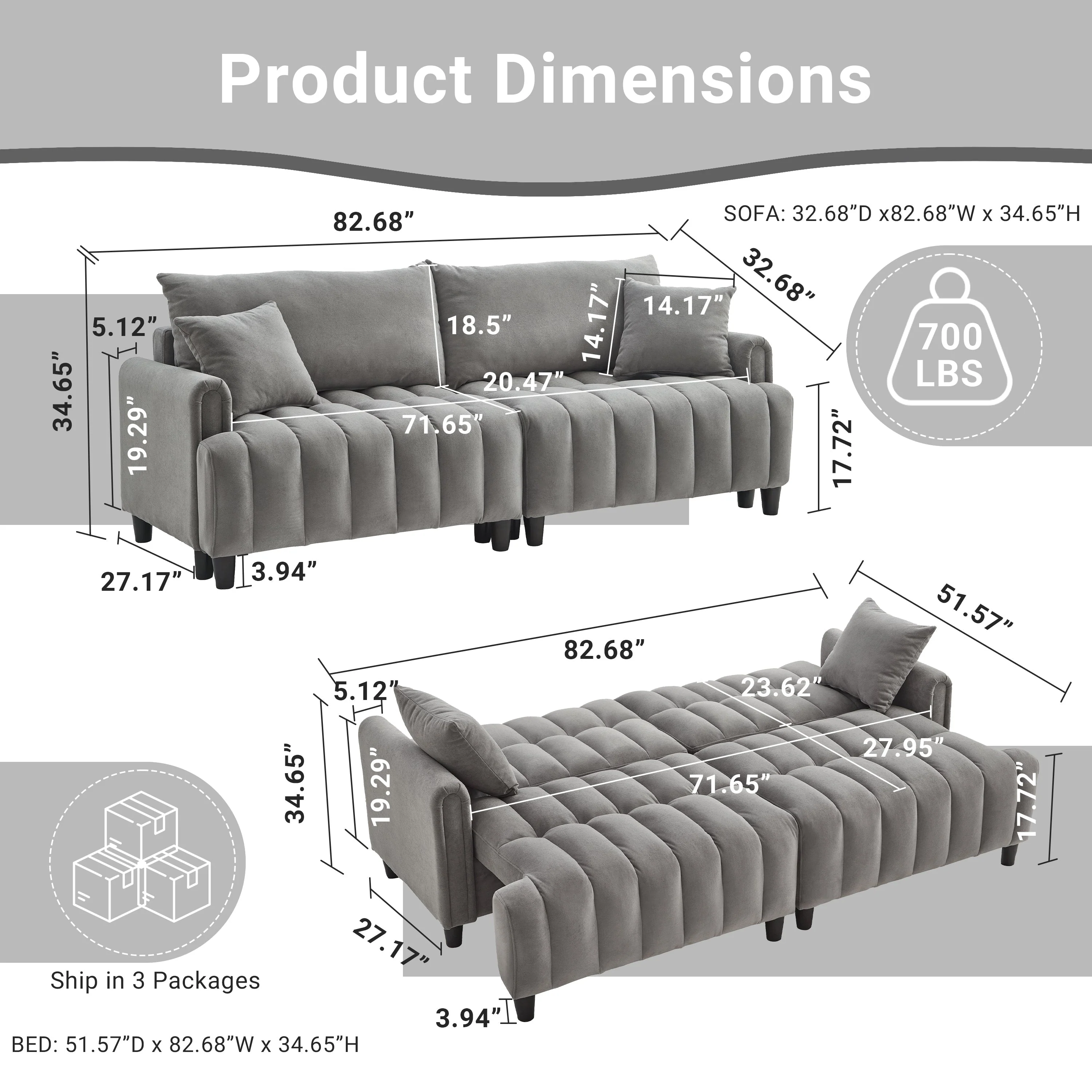 83'' Futon Sofa Bed with Polyester Fabric and Adjustable Backrest - Image 5