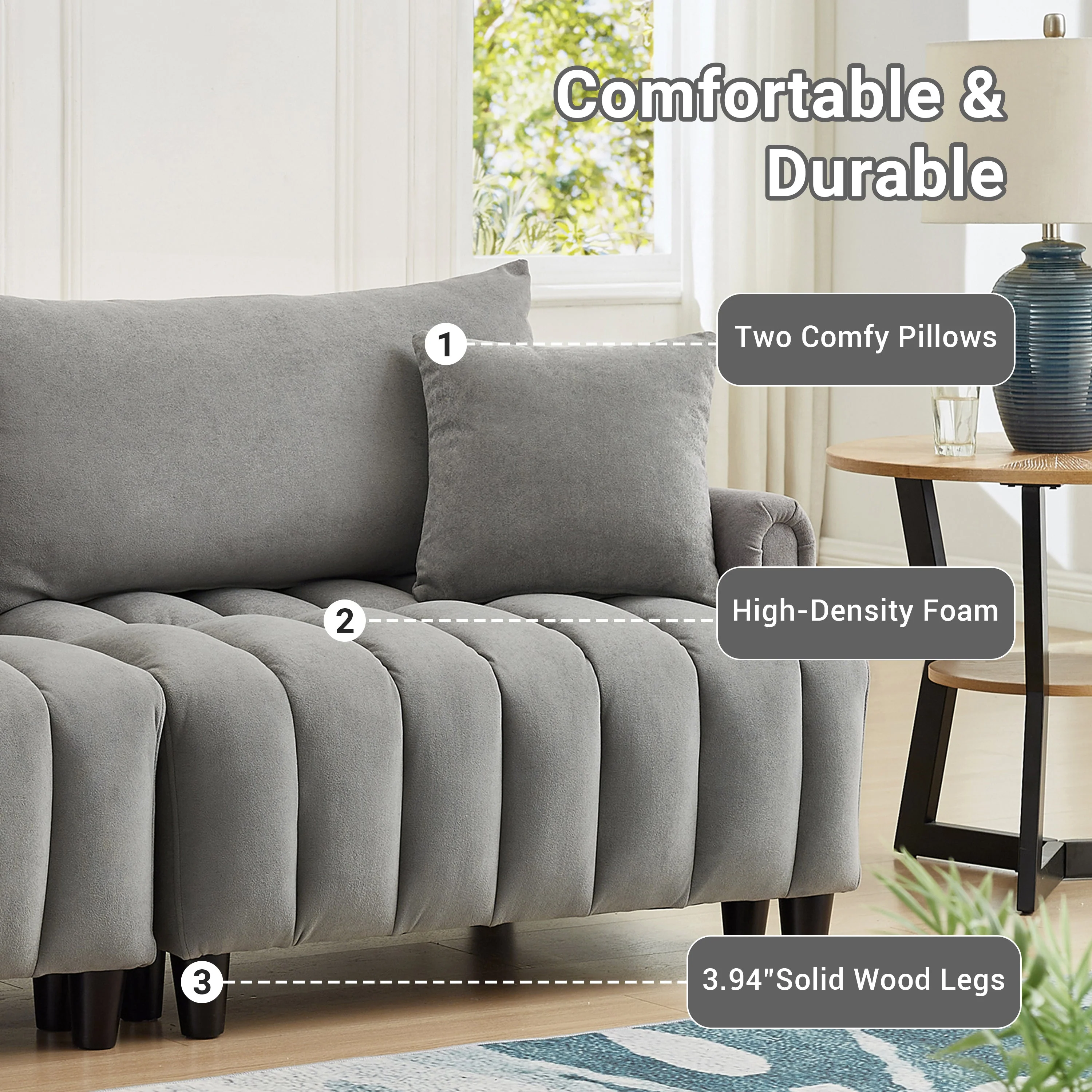 83'' Futon Sofa Bed with Polyester Fabric and Adjustable Backrest - Image 6