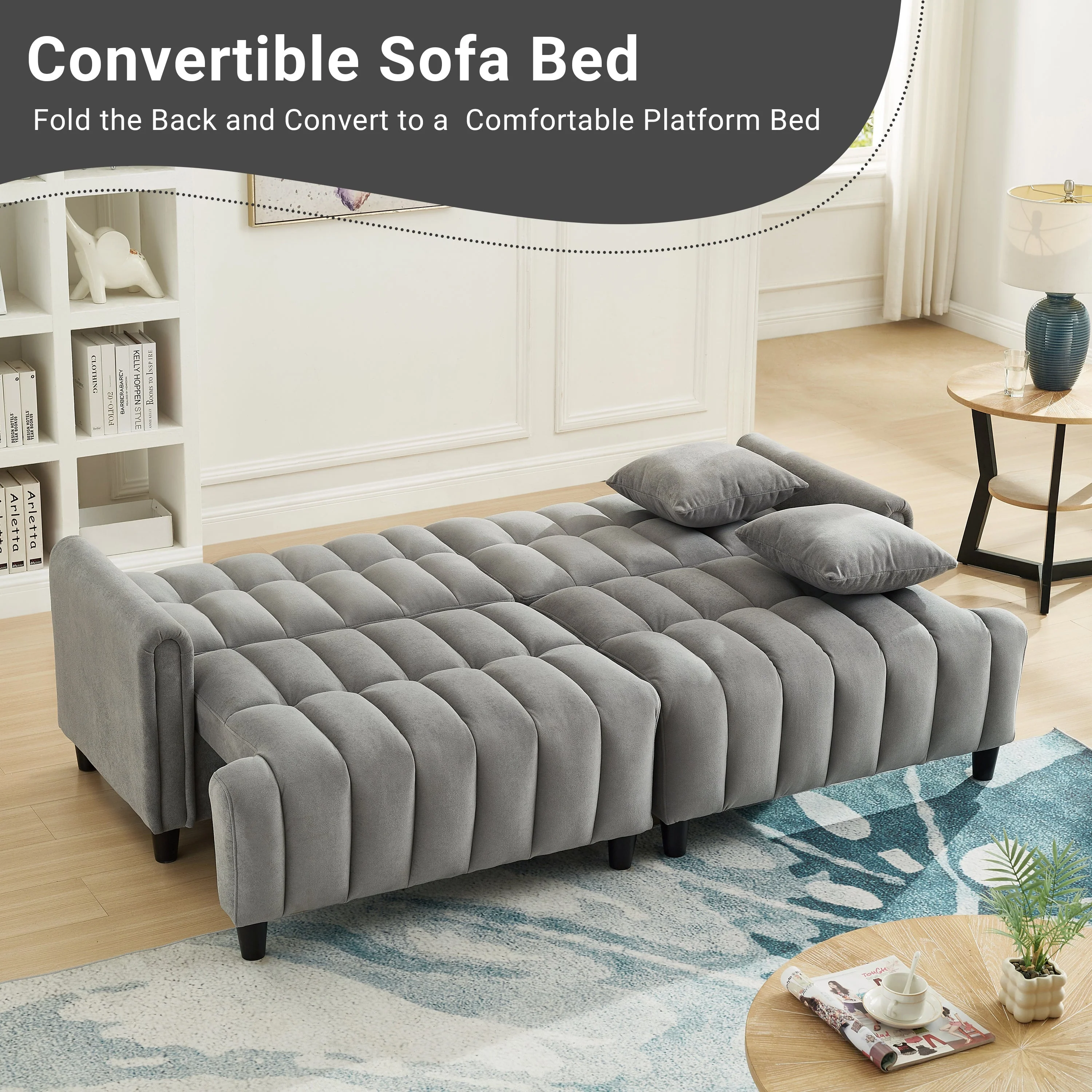 83'' Futon Sofa Bed with Polyester Fabric and Adjustable Backrest - Image 7