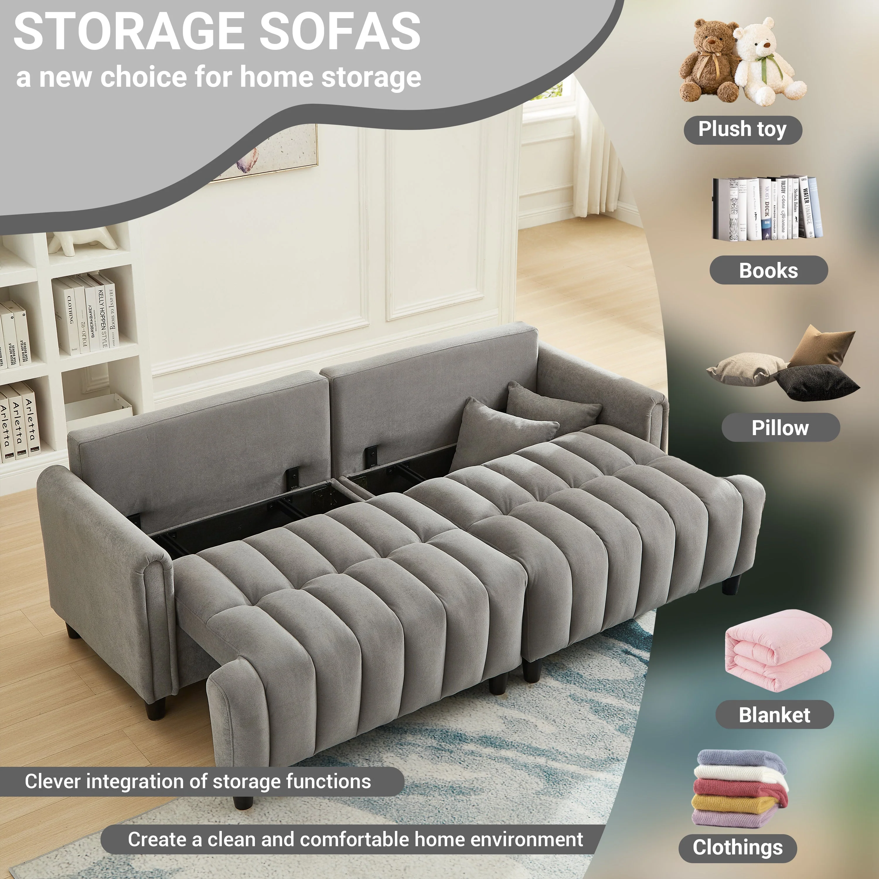 83'' Futon Sofa Bed with Polyester Fabric and Adjustable Backrest - Image 9