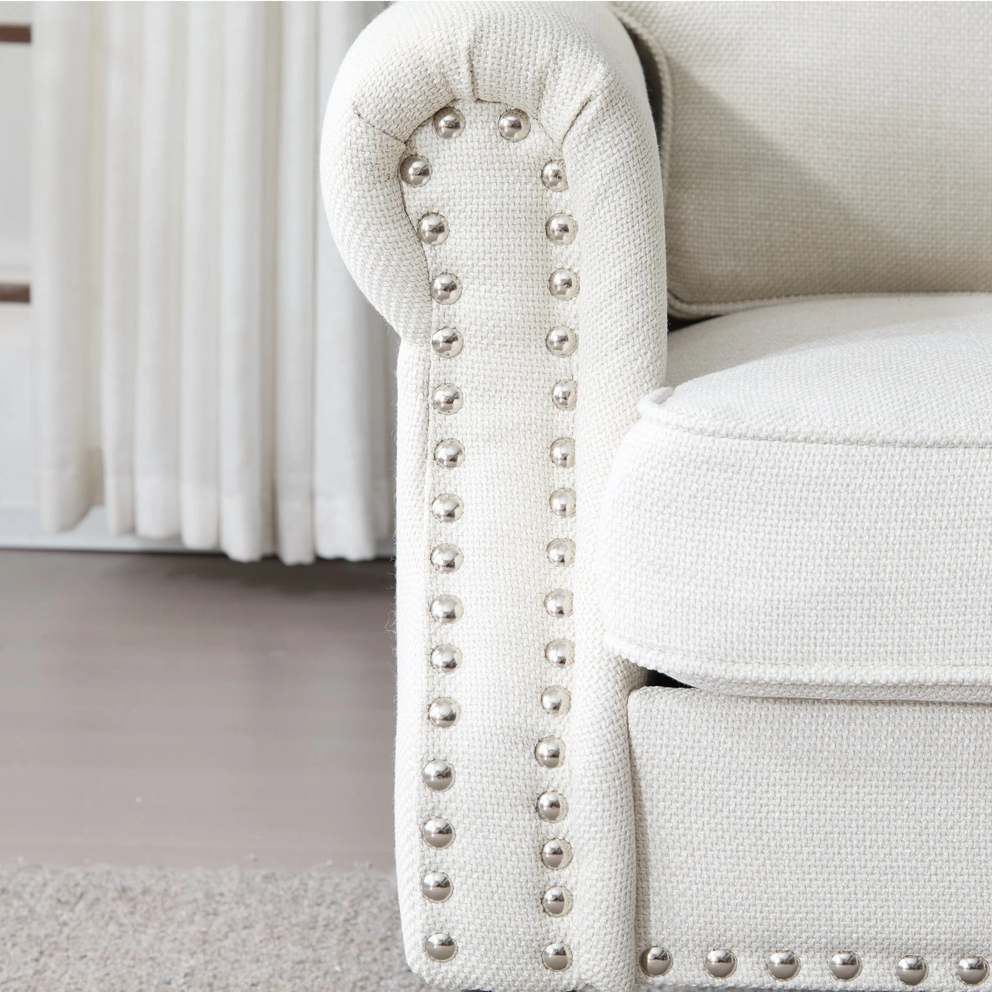 83 Inch Faux Leather Rolled Arm Sofa with Nailhead Trim - Image 11