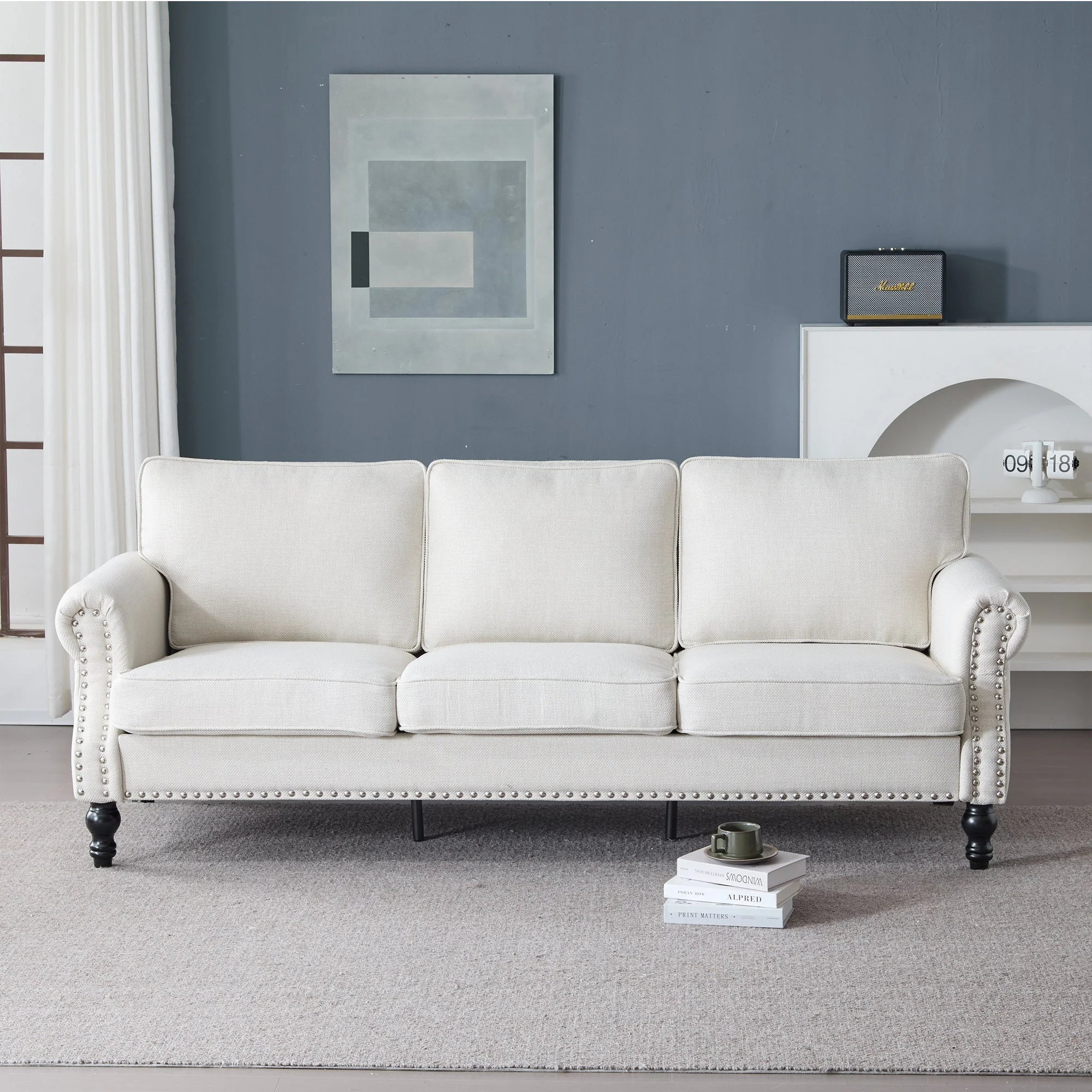 83 Inch Faux Leather Rolled Arm Sofa with Nailhead Trim - Image 16