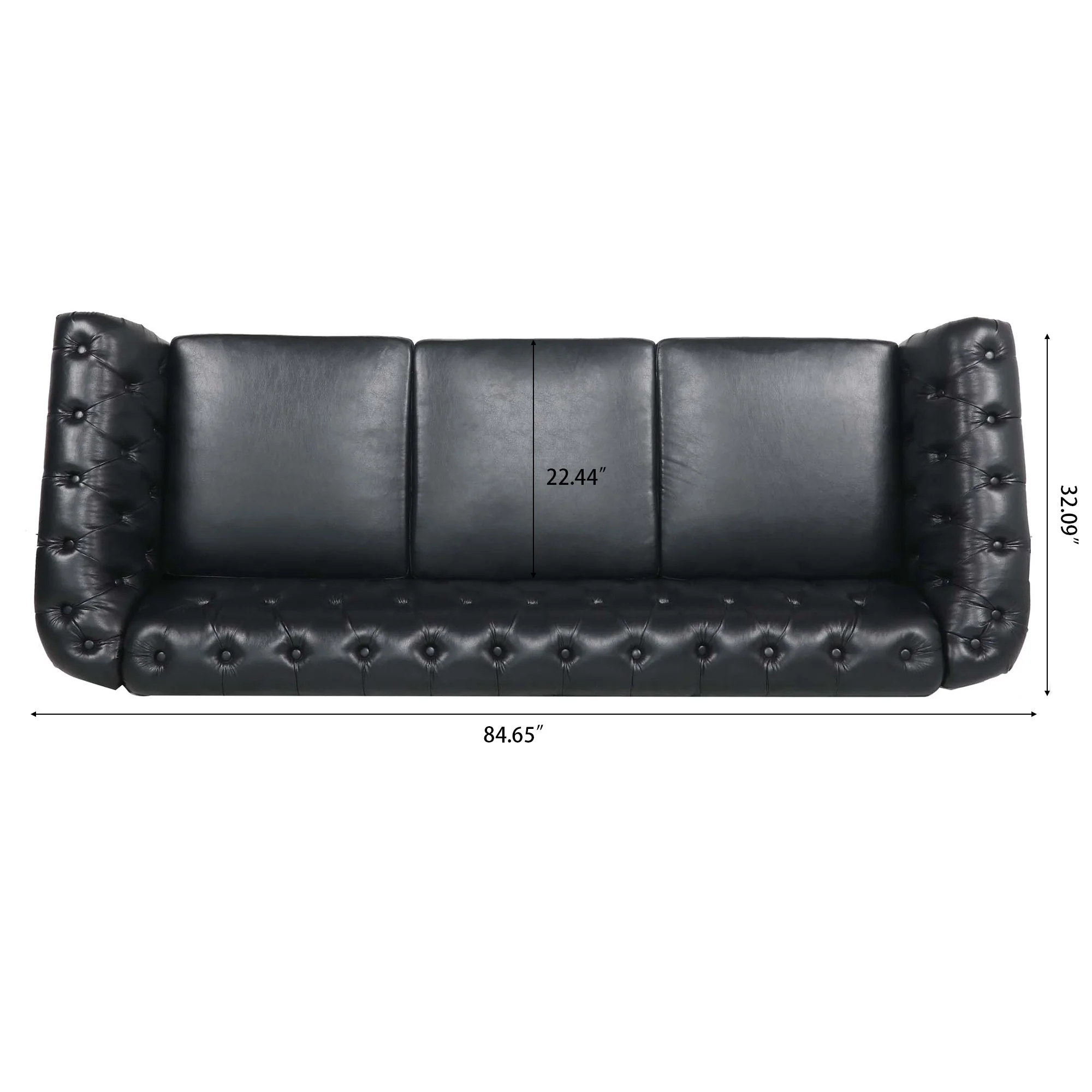 84.65' BLACK PU Rolled Arm Chesterfield Three Seater Sofa. - Image 10