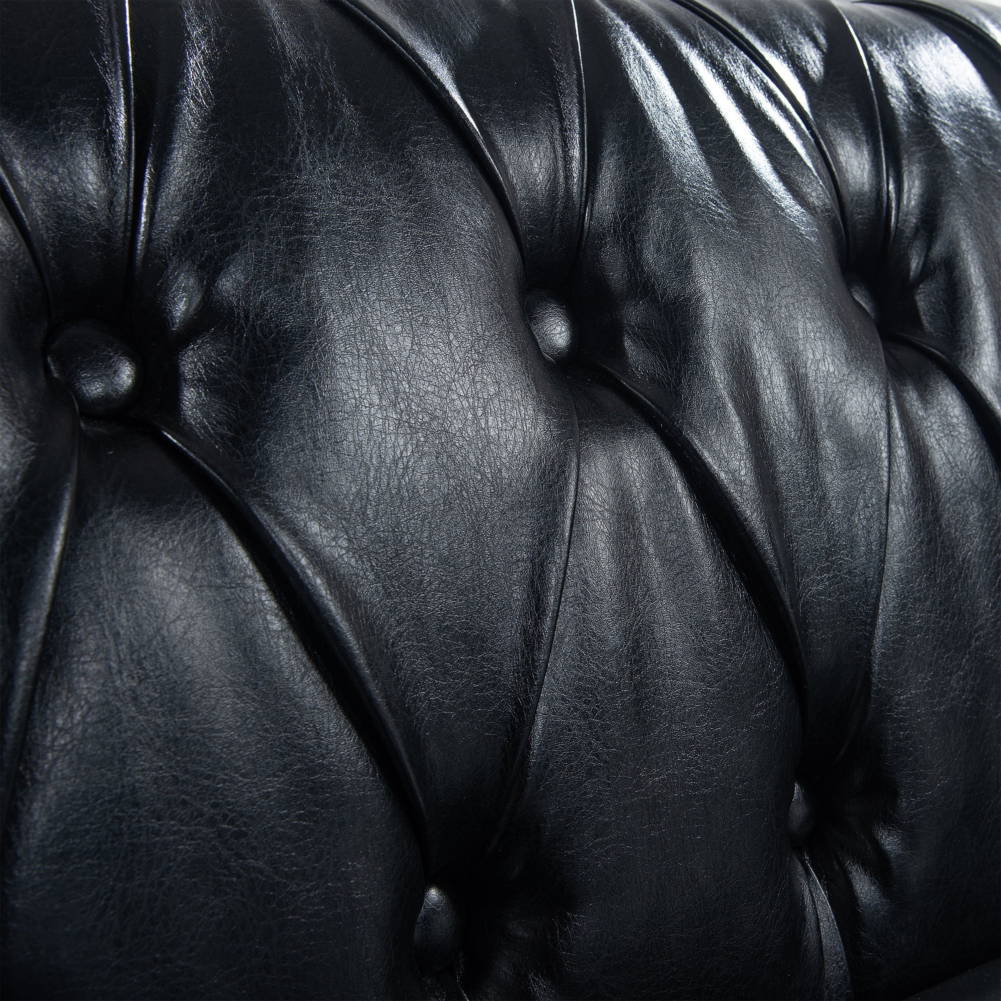 84.65' BLACK PU Rolled Arm Chesterfield Three Seater Sofa. - Image 14