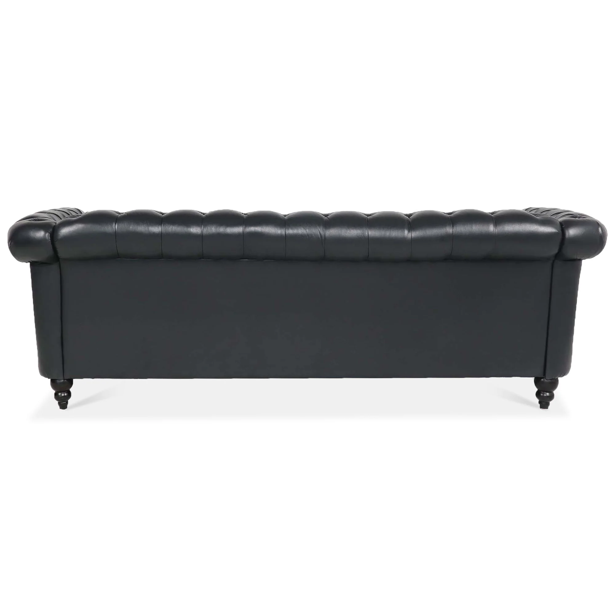 84.65' BLACK PU Rolled Arm Chesterfield Three Seater Sofa. - Image 6