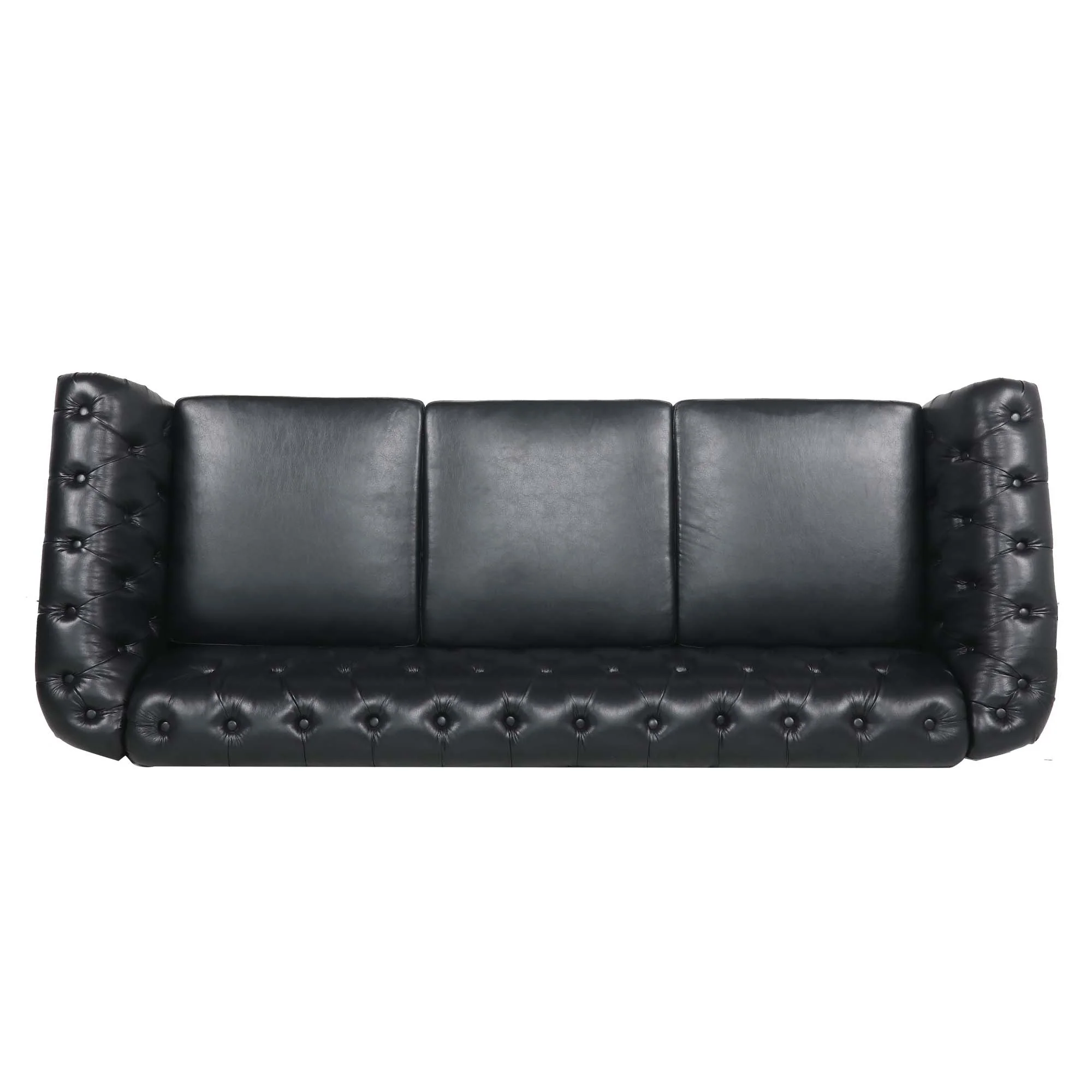 84.65' BLACK PU Rolled Arm Chesterfield Three Seater Sofa. - Image 7