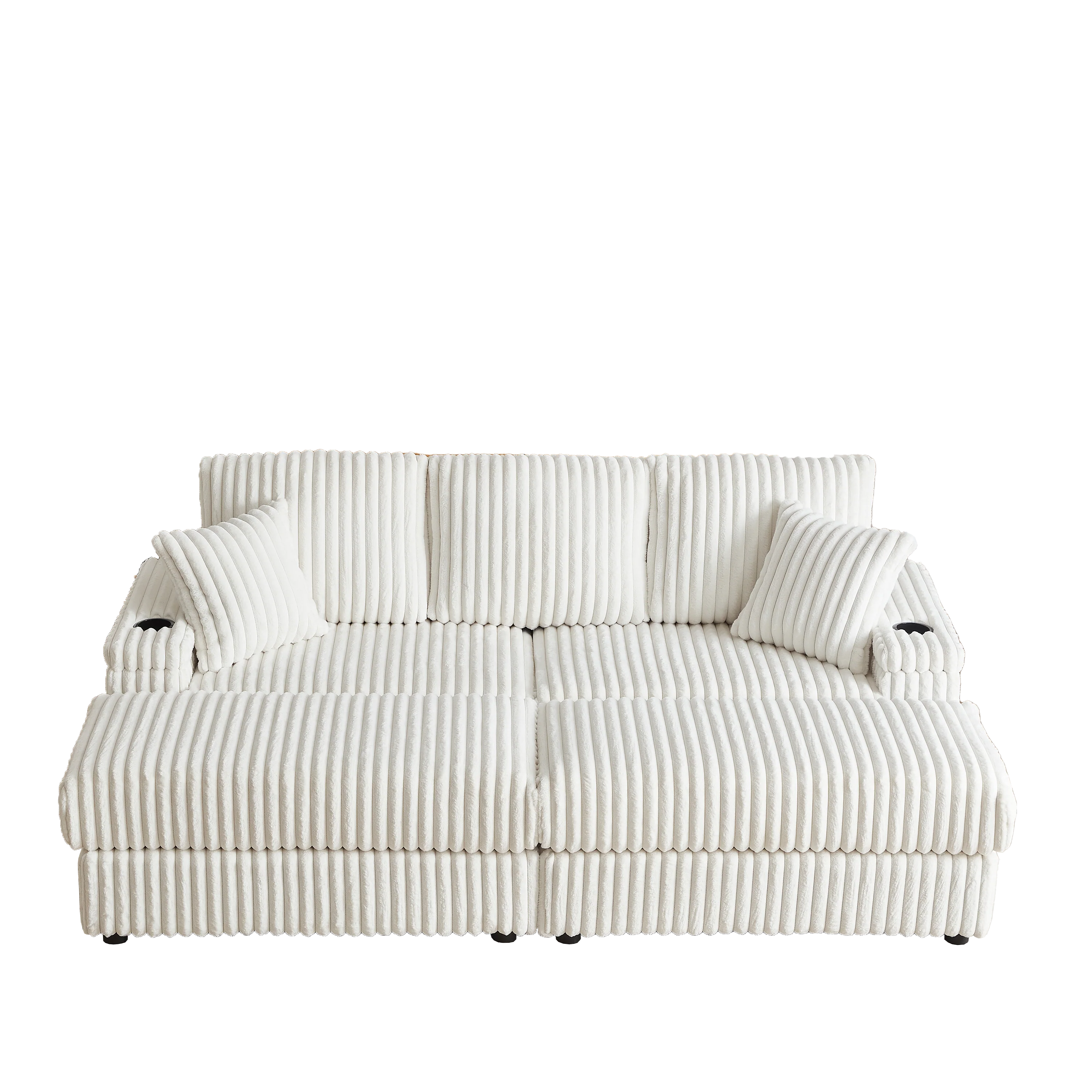 84-Inch Corduroy 3-Seater Sofa with Pillows and Ottomans - Image 10