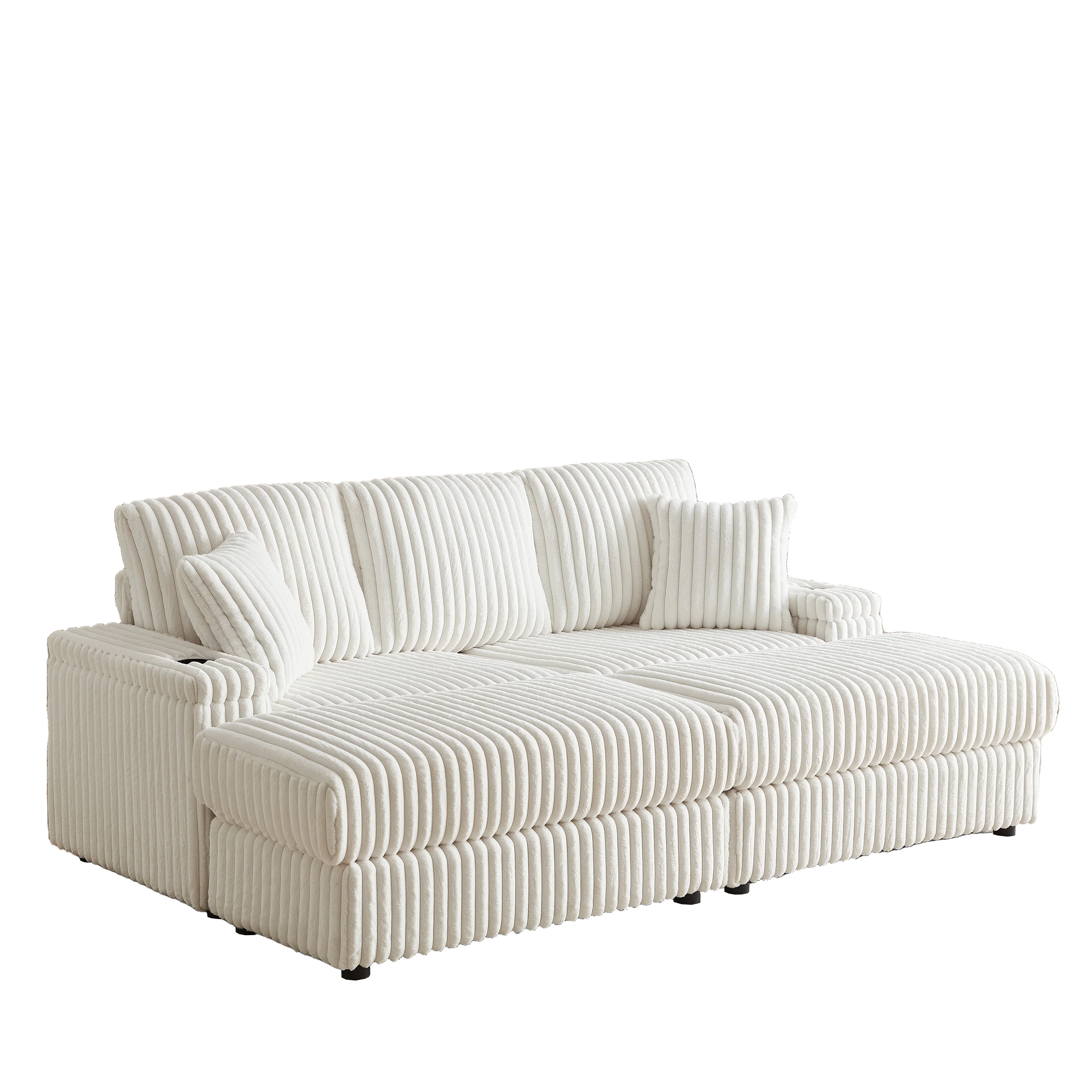 84-Inch Corduroy 3-Seater Sofa with Pillows and Ottomans - Image 18