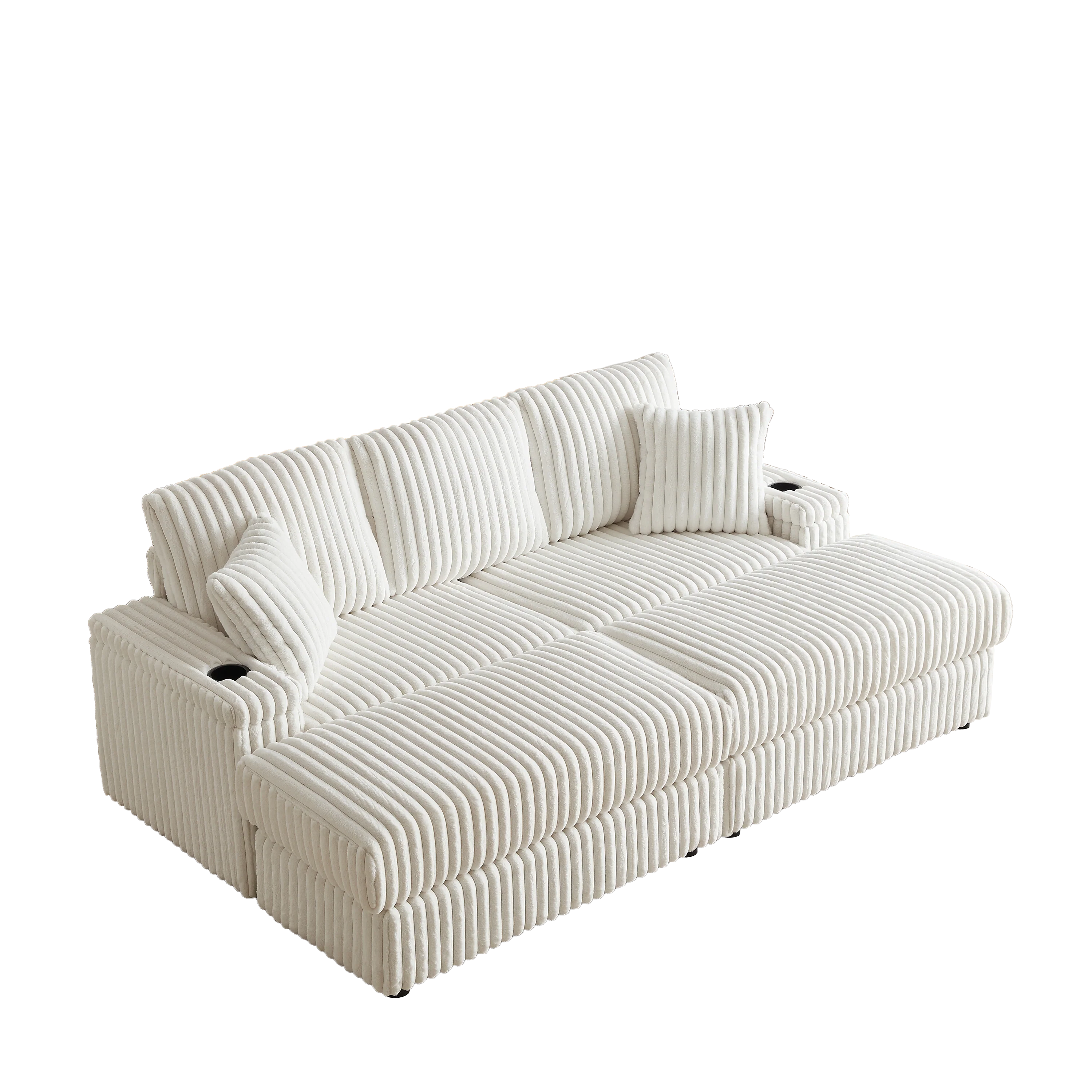 84-Inch Corduroy 3-Seater Sofa with Pillows and Ottomans - Image 20