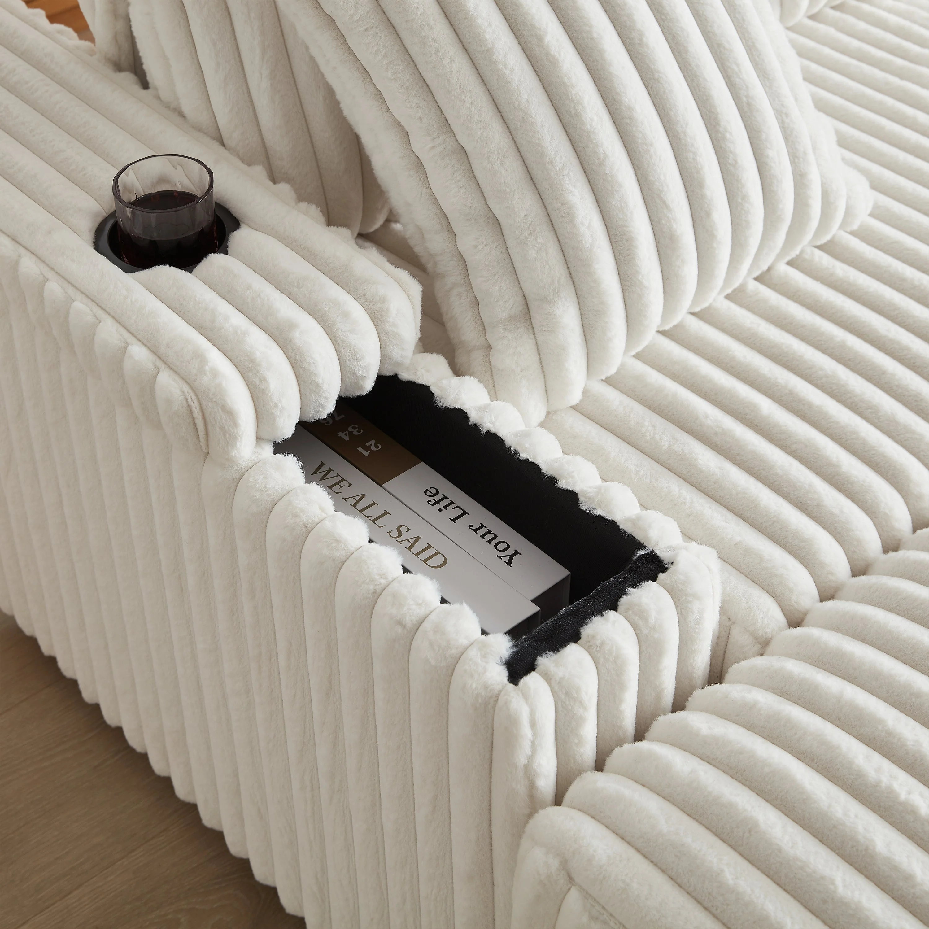84-Inch Corduroy 3-Seater Sofa with Pillows and Ottomans - Image 21