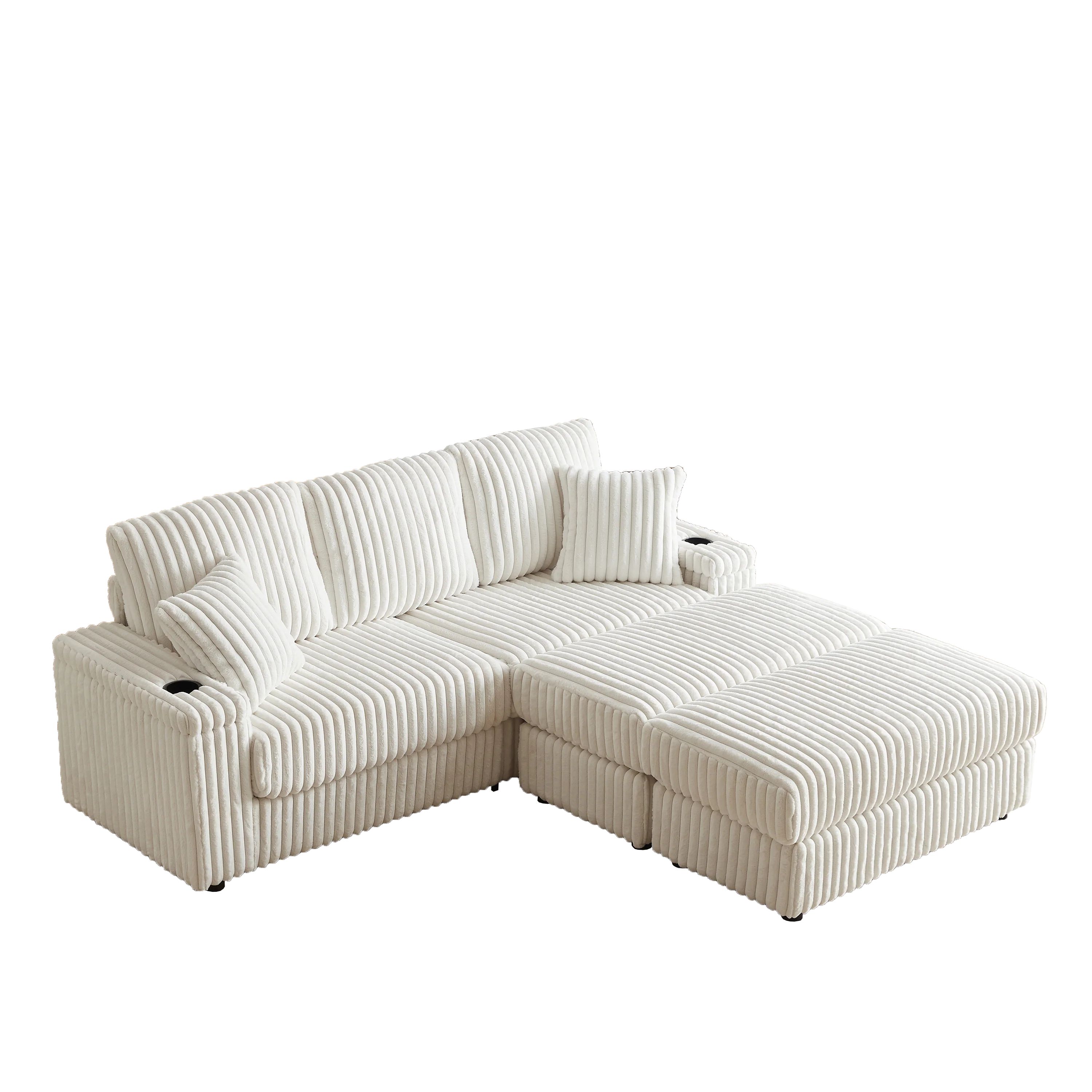 84-Inch Corduroy 3-Seater Sofa with Pillows and Ottomans - Image 3