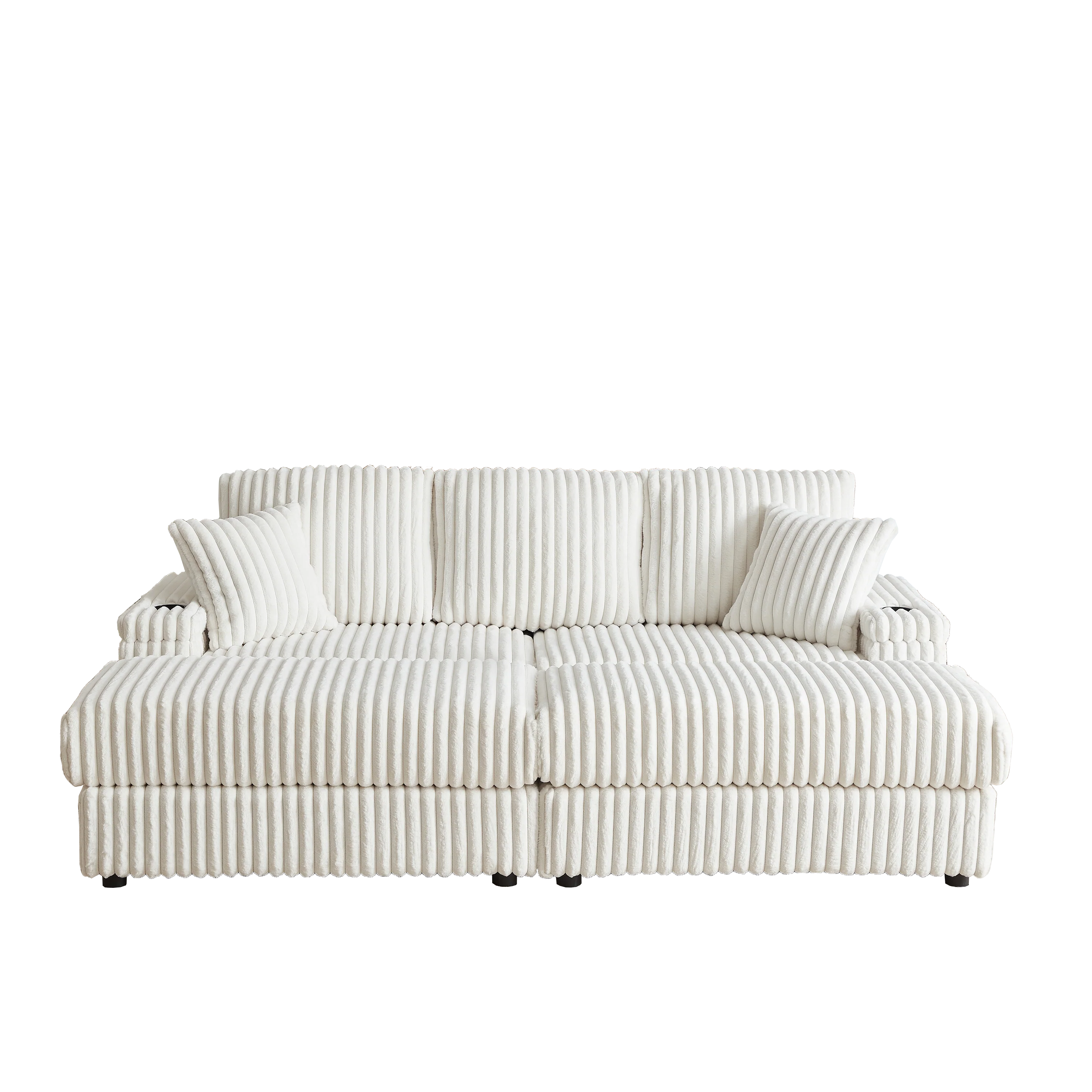 84-Inch Corduroy 3-Seater Sofa with Pillows and Ottomans - Image 6
