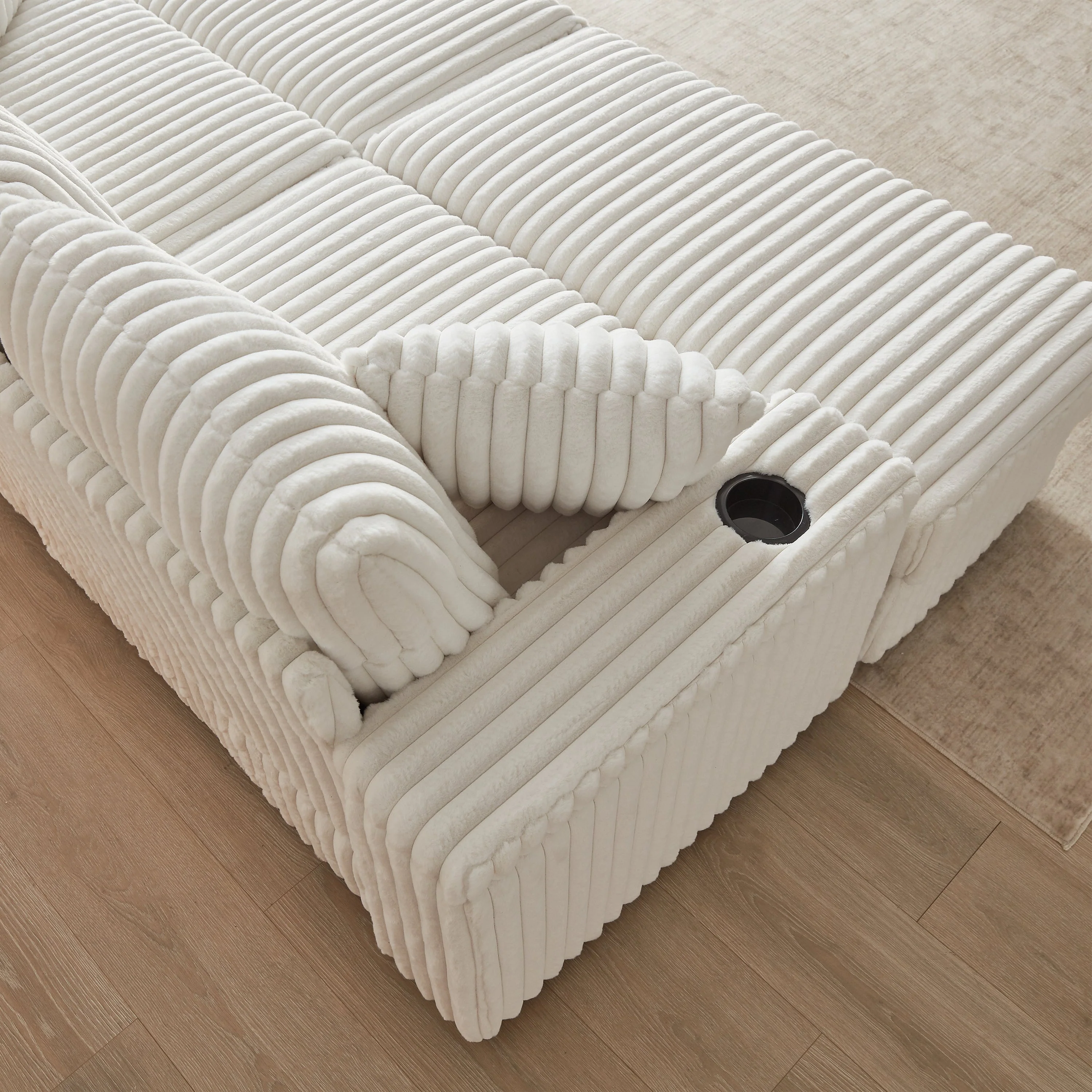 84-Inch Corduroy 3-Seater Sofa with Pillows and Ottomans - Image 7