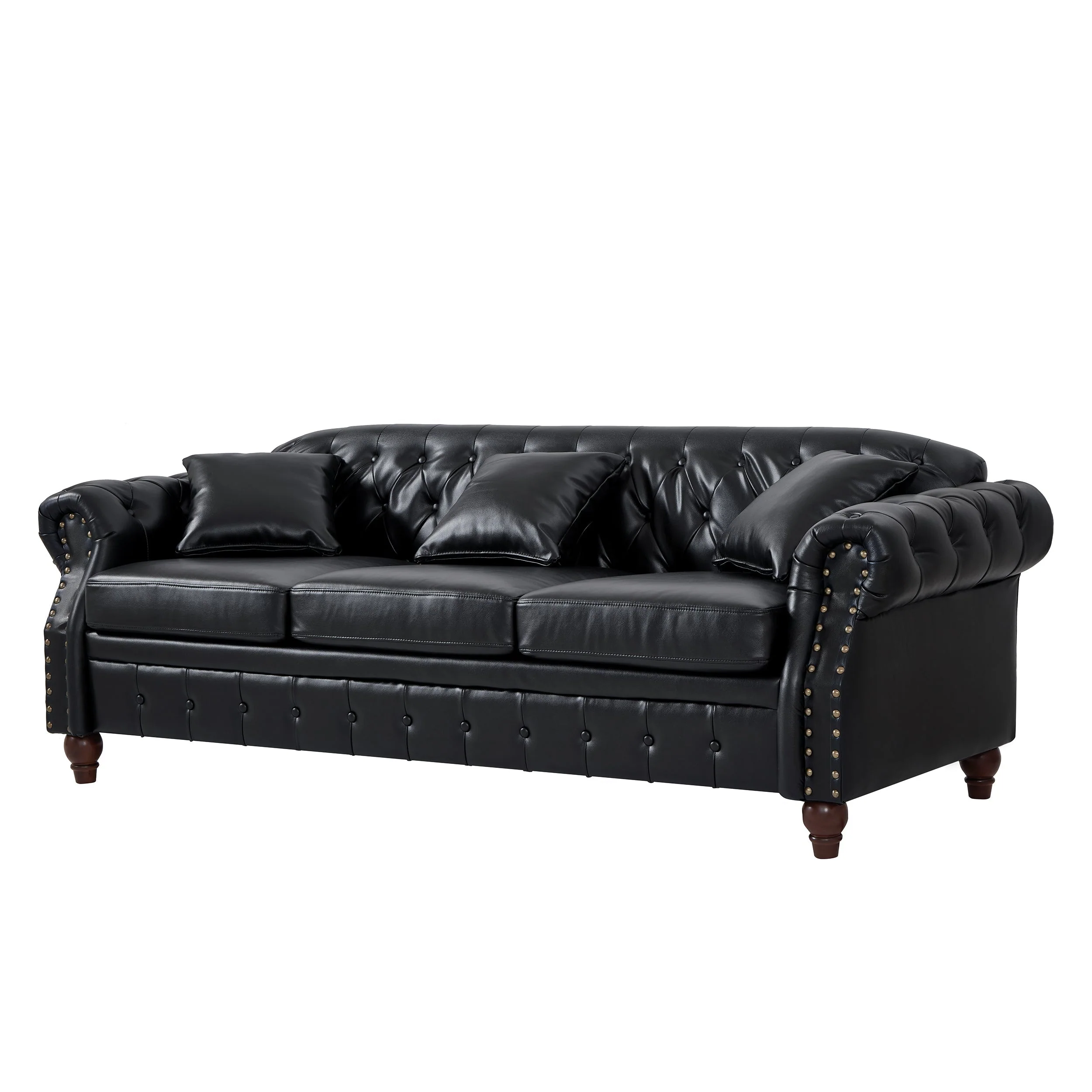 85.8' Living Room Chesterfield Sofa Classic Tufted Design Faux Leather PU Upholstered Sofa with Storage (Black) - Image 10