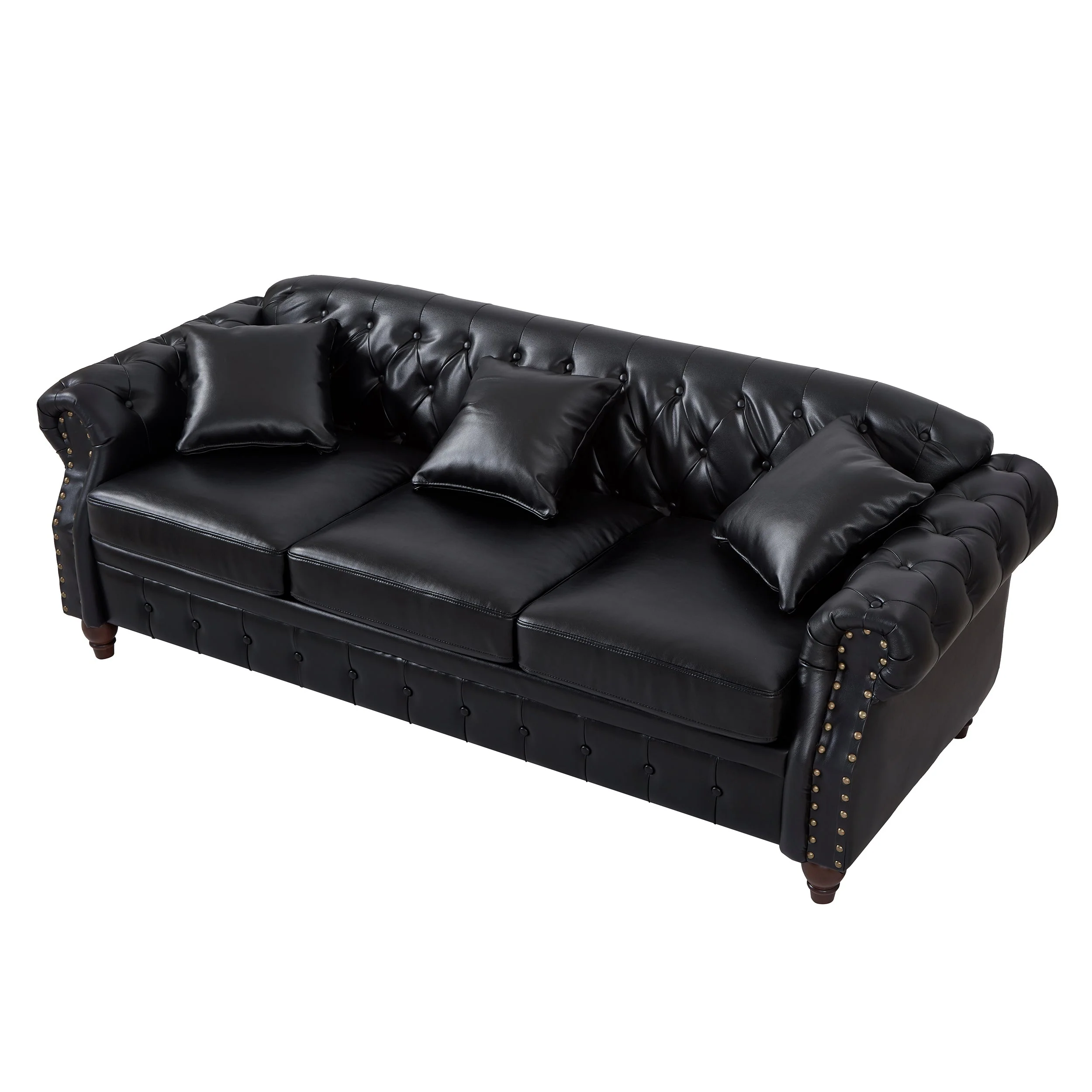 85.8' Living Room Chesterfield Sofa Classic Tufted Design Faux Leather PU Upholstered Sofa with Storage (Black) - Image 11