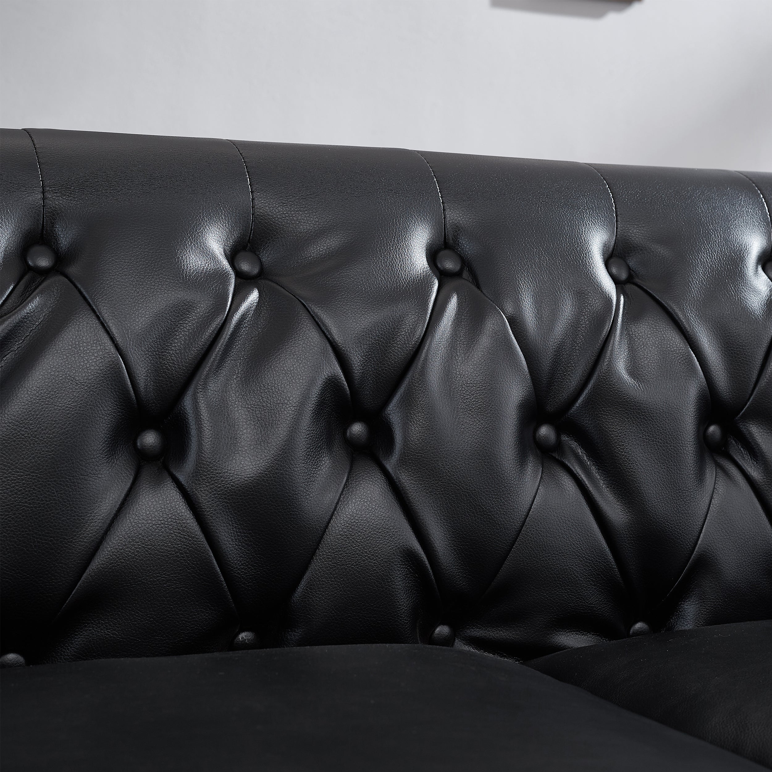 85.8' Living Room Chesterfield Sofa Classic Tufted Design Faux Leather PU Upholstered Sofa with Storage (Black) - Image 8