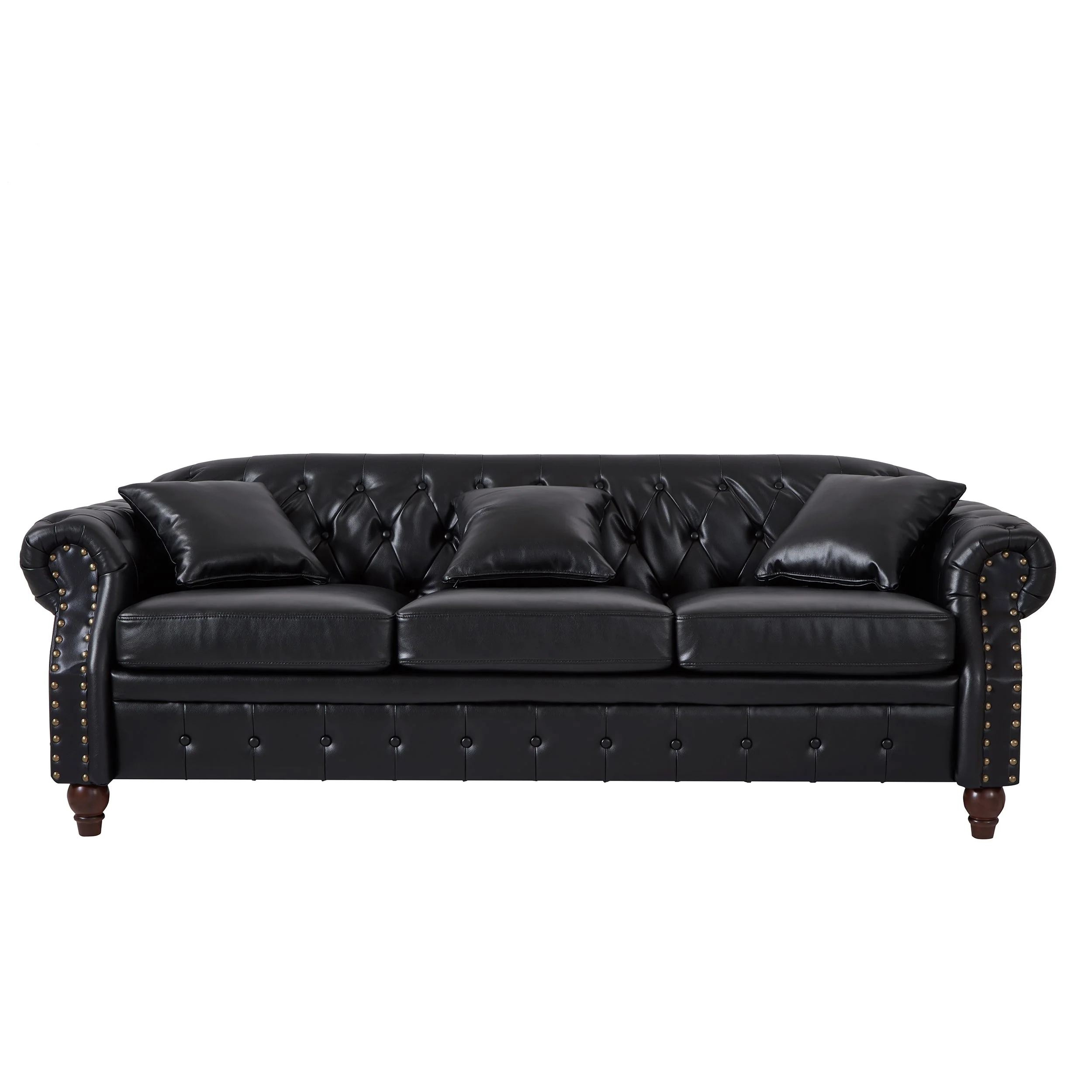 85.8' Living Room Chesterfield Sofa Classic Tufted Design Faux Leather PU Upholstered Sofa with Storage (Black) - Image 9