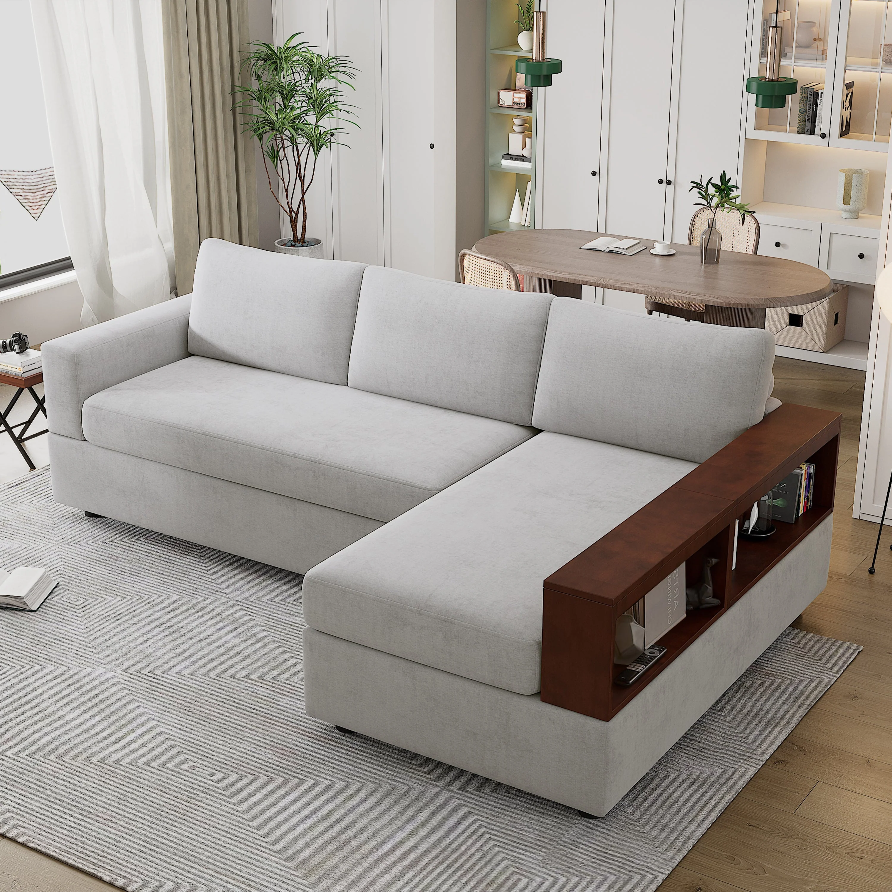 87.4' Sectional Sofa with Reversible Armrests Gray Chenille Upholstery - Image 2