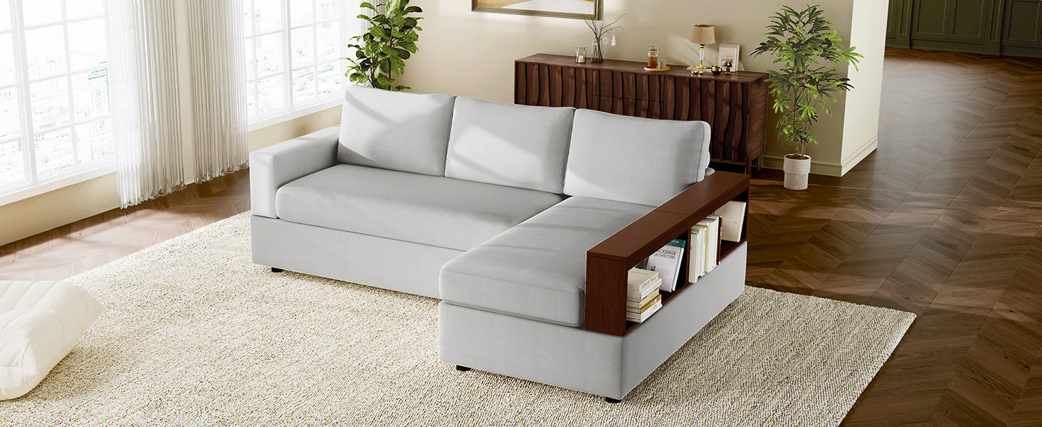 87.4' Sectional Sofa with Reversible Armrests Gray Chenille Upholstery - Image 23