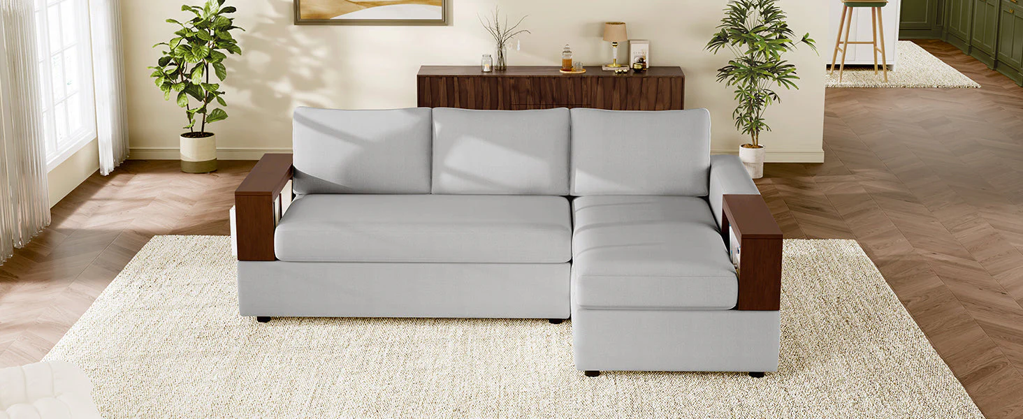 87.4' Sectional Sofa with Reversible Armrests Gray Chenille Upholstery - Image 24