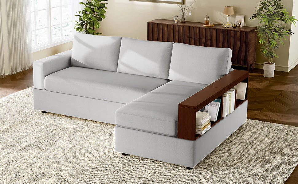 87.4' Sectional Sofa with Reversible Armrests Gray Chenille Upholstery - Image 25