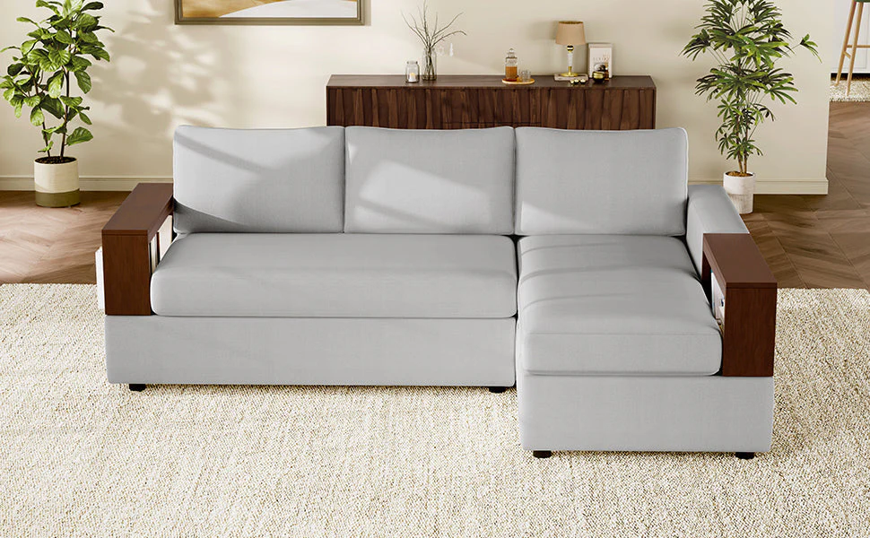 87.4' Sectional Sofa with Reversible Armrests Gray Chenille Upholstery - Image 26