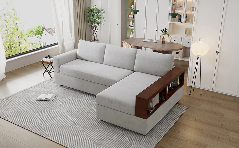 87.4' Sectional Sofa with Reversible Armrests Gray Chenille Upholstery - Image 28