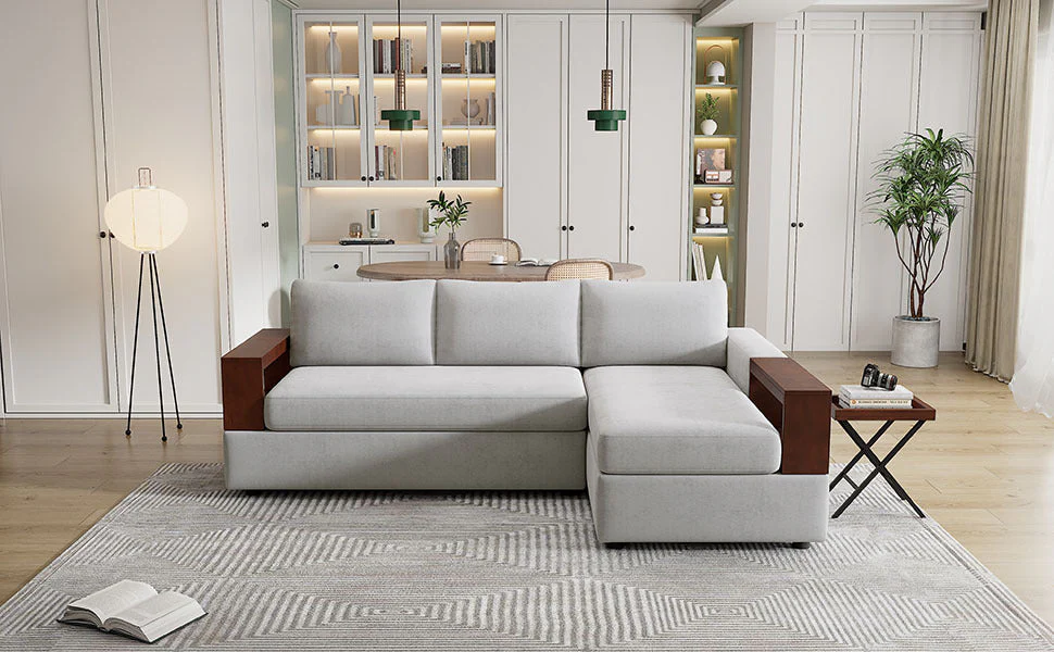 87.4' Sectional Sofa with Reversible Armrests Gray Chenille Upholstery - Image 29