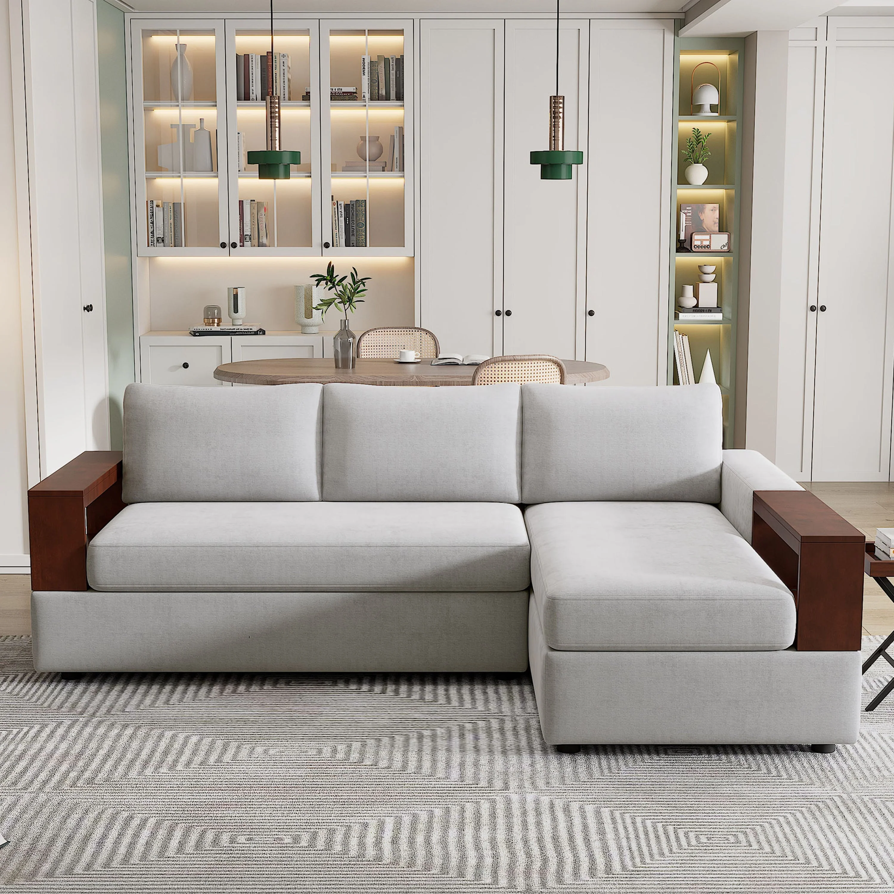 87.4' Sectional Sofa with Reversible Armrests Gray Chenille Upholstery - Image 8