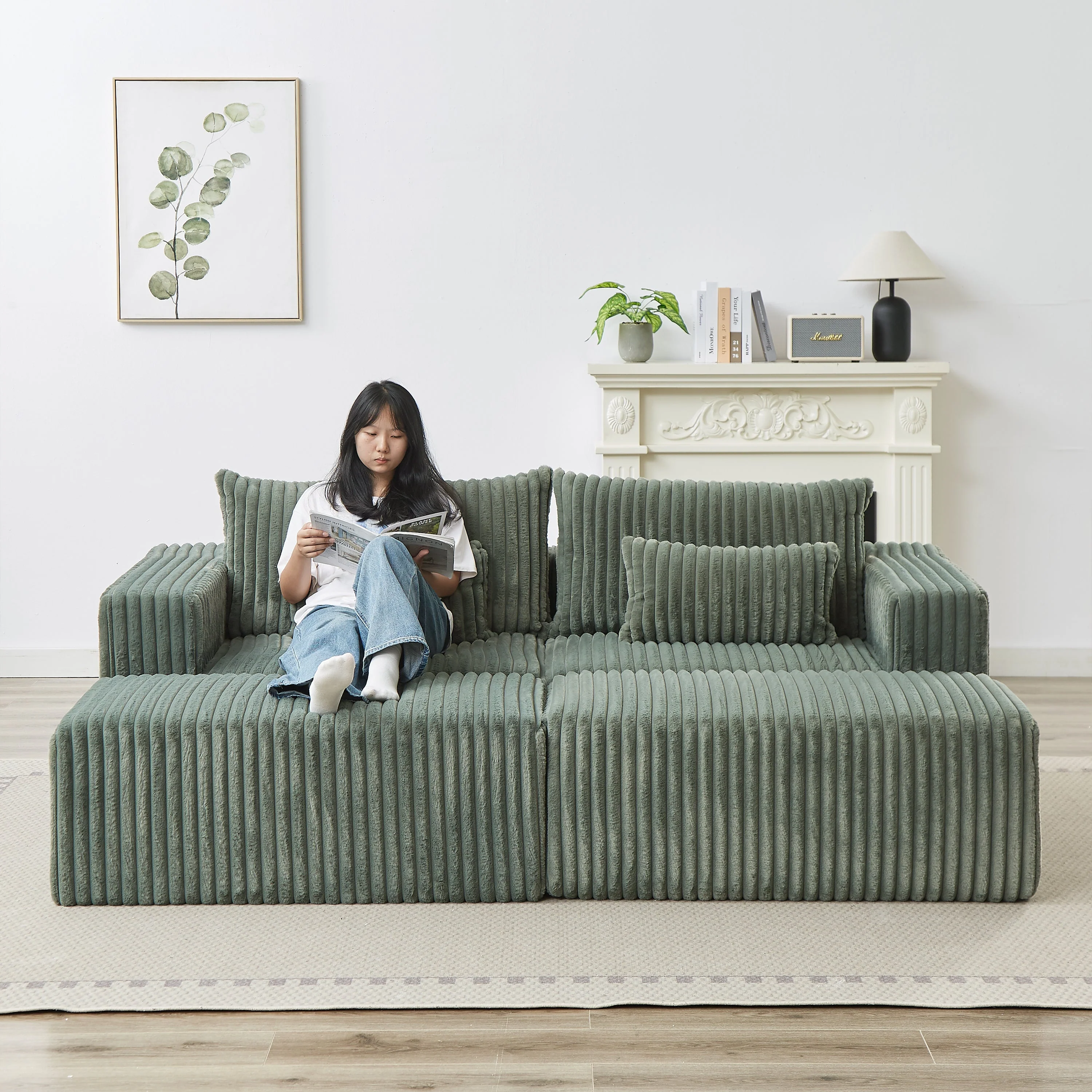 87' Oversized Sectional Lounge Chaise with Plush Corduroy Fabric - Image 10