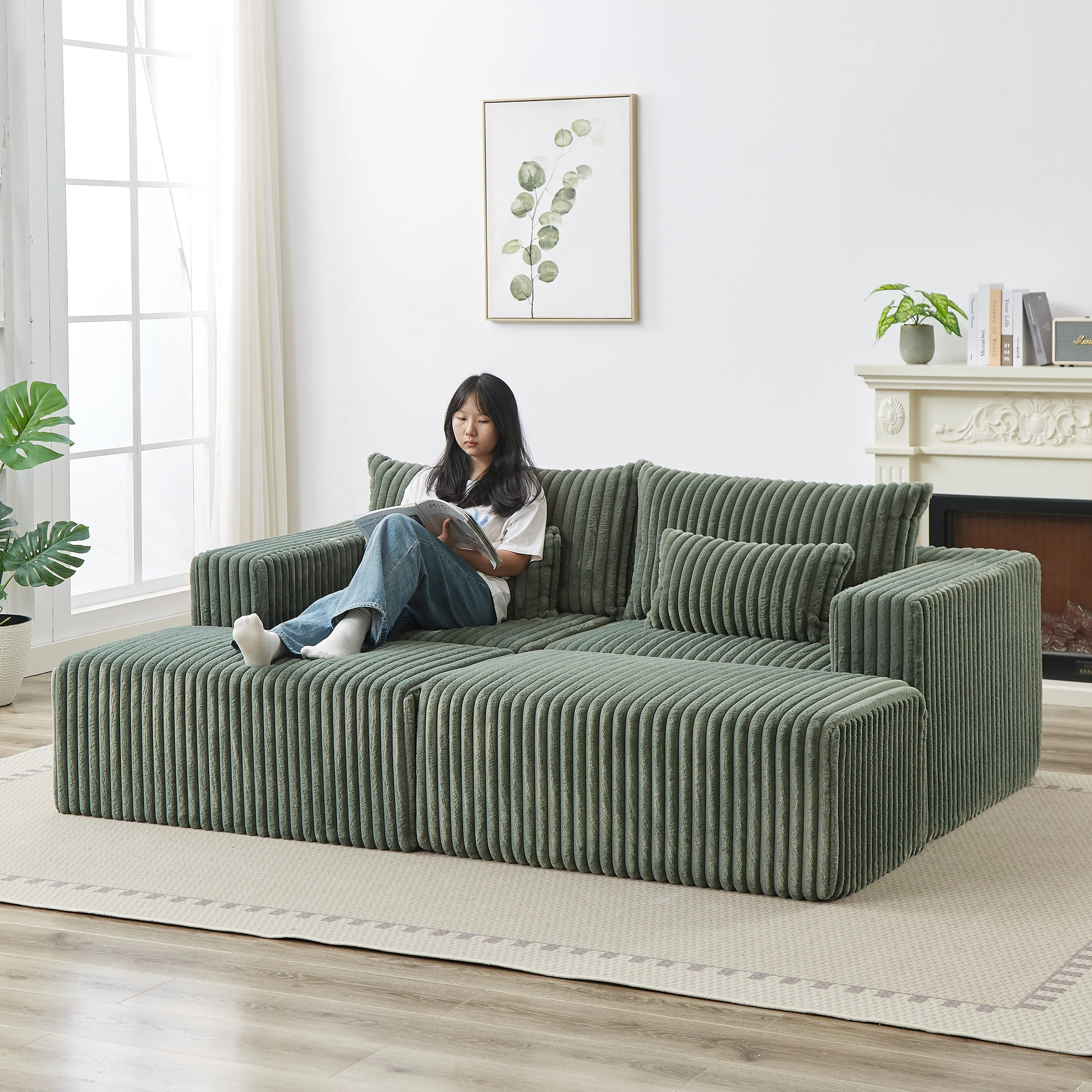 87' Oversized Sectional Lounge Chaise with Plush Corduroy Fabric - Image 12