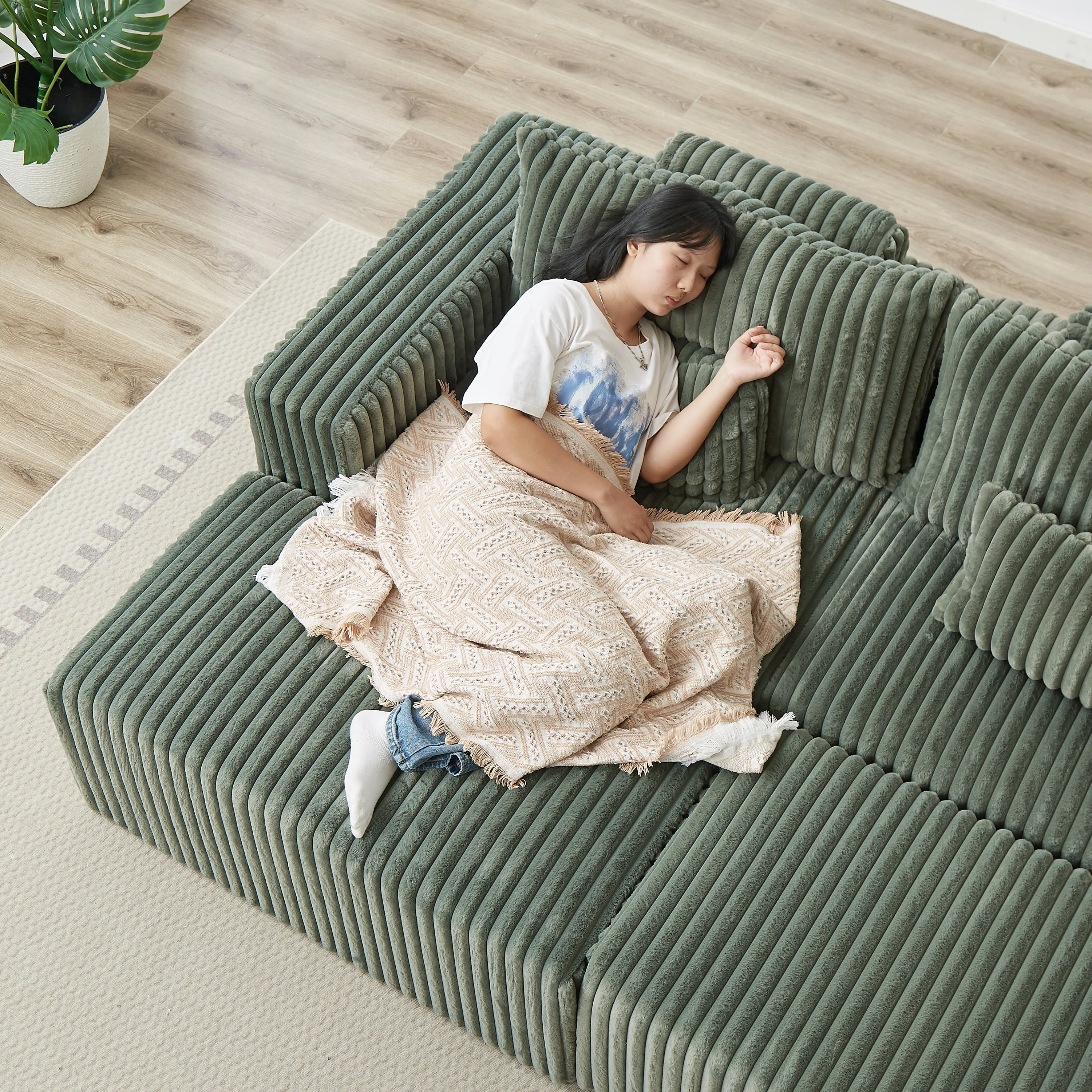 87' Oversized Sectional Lounge Chaise with Plush Corduroy Fabric - Image 15