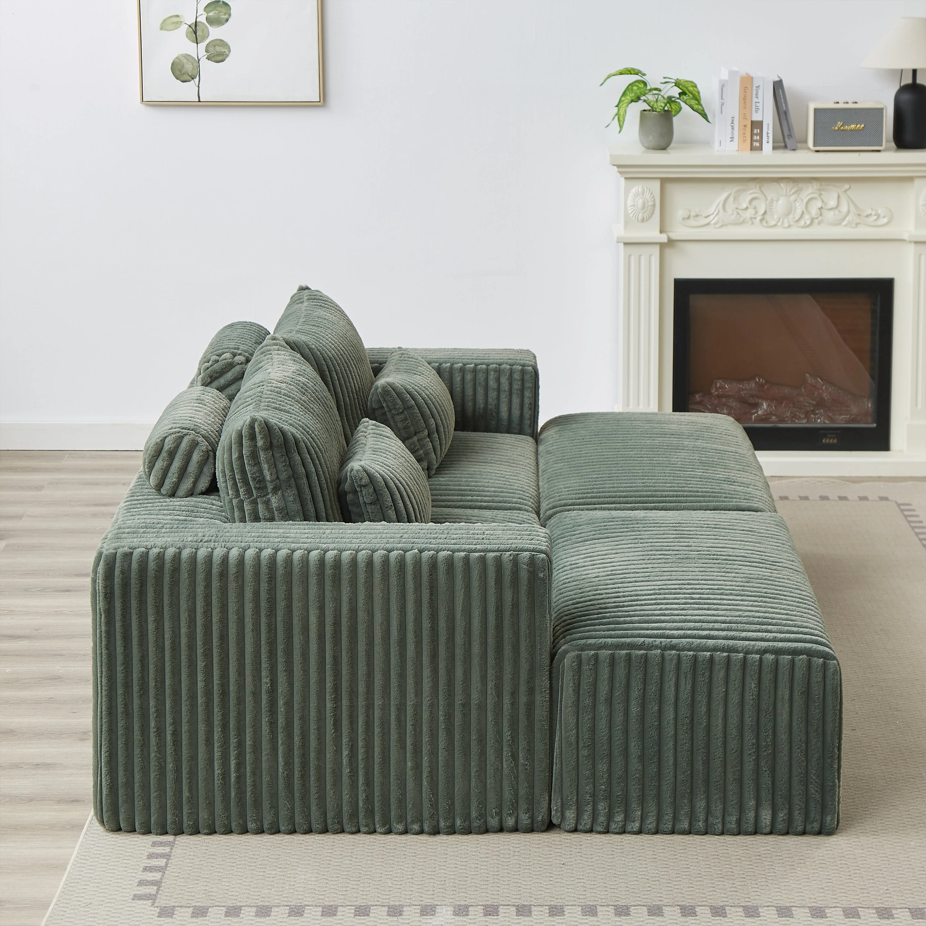 87' Oversized Sectional Lounge Chaise with Plush Corduroy Fabric - Image 16