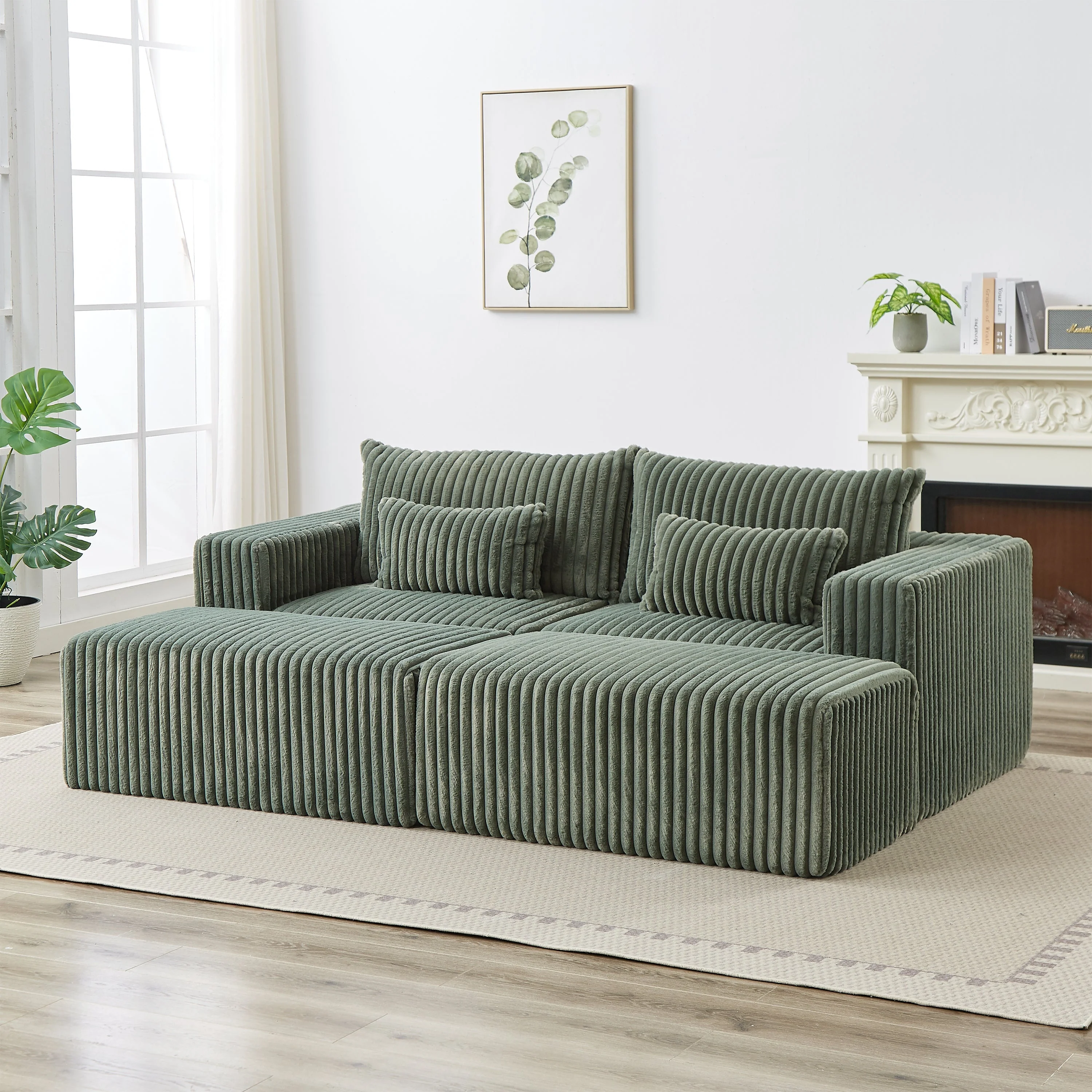87' Oversized Sectional Lounge Chaise with Plush Corduroy Fabric - Image 4