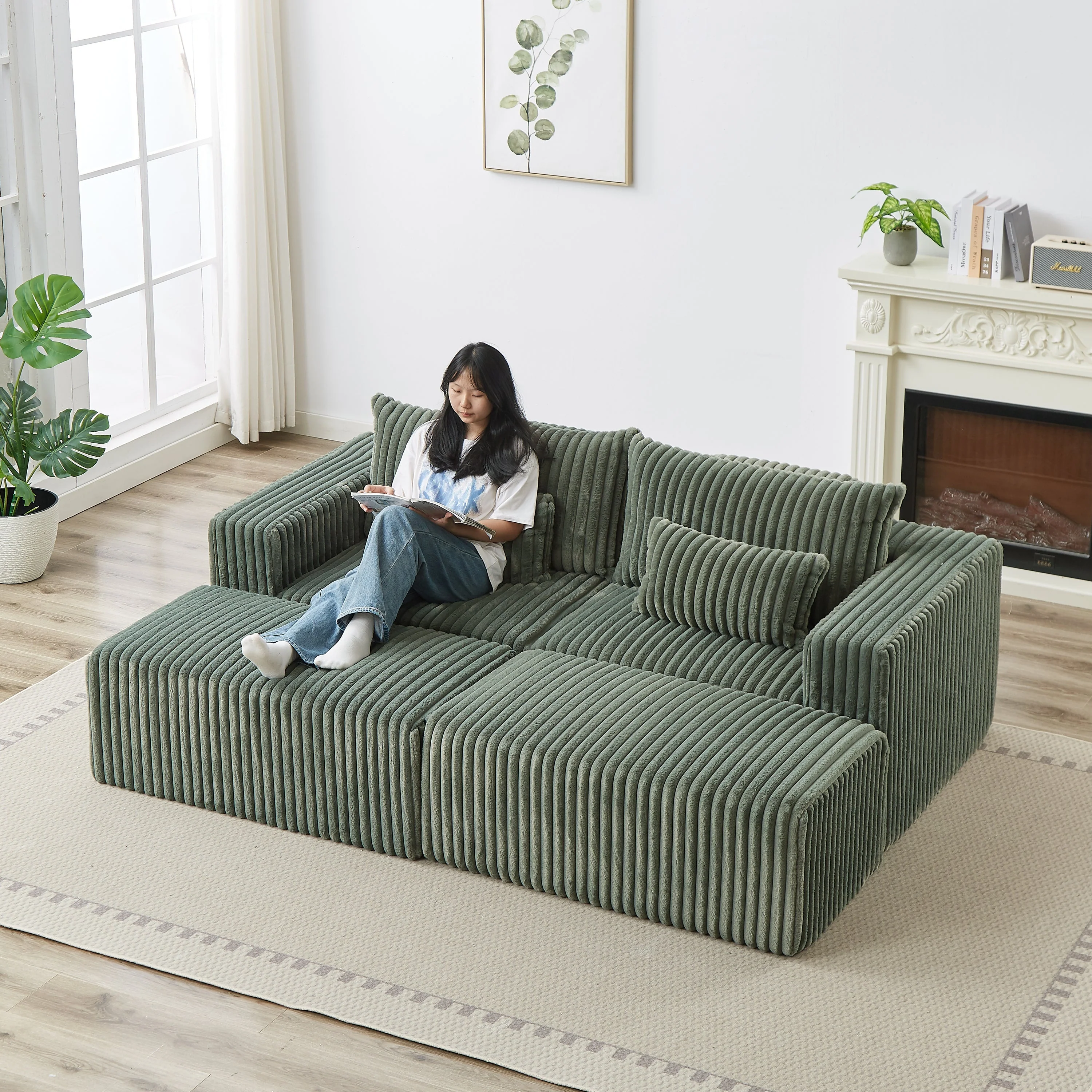 87' Oversized Sectional Lounge Chaise with Plush Corduroy Fabric - Image 5