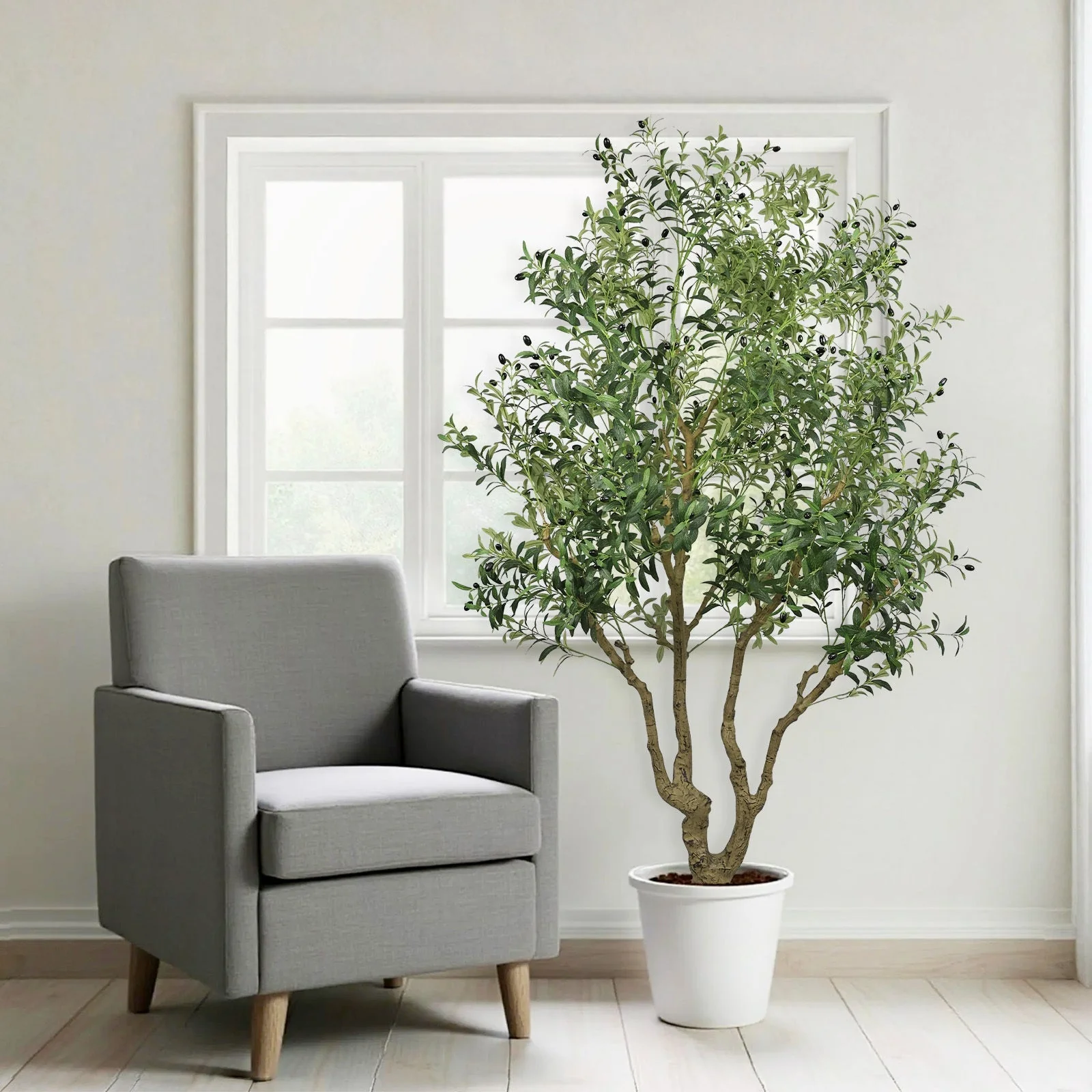 8FT Tall Artificial Olive Tree - Large Faux Potted Tree - Image 11