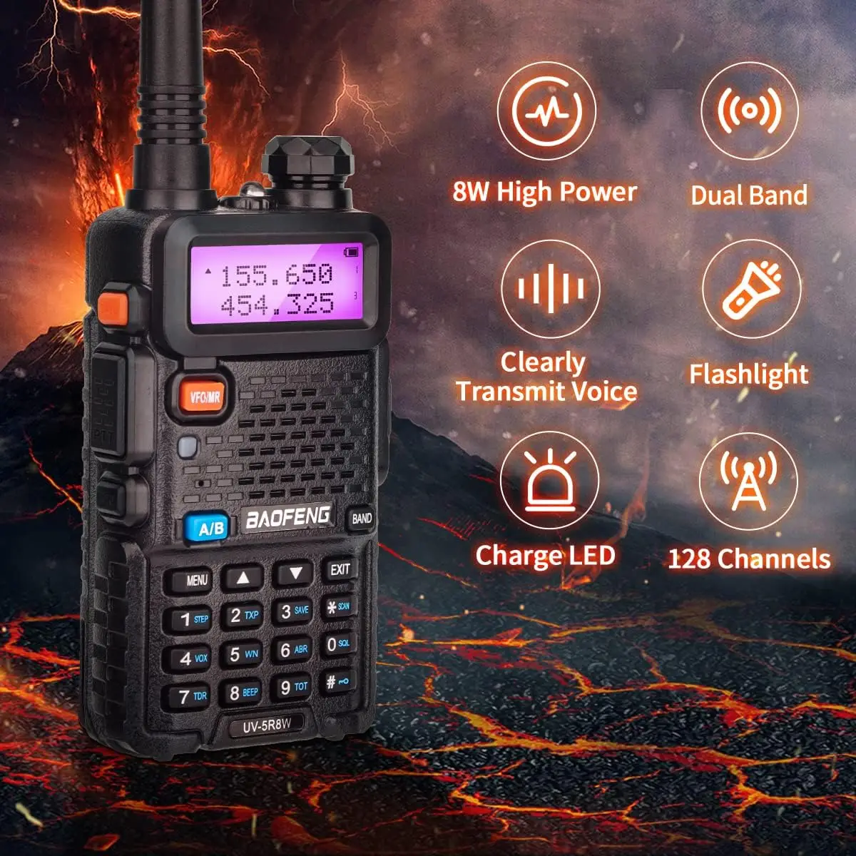 8W Dual Band Walkie Talkie Long Range Two Way Radio 128 Channel Handheld - Image 3