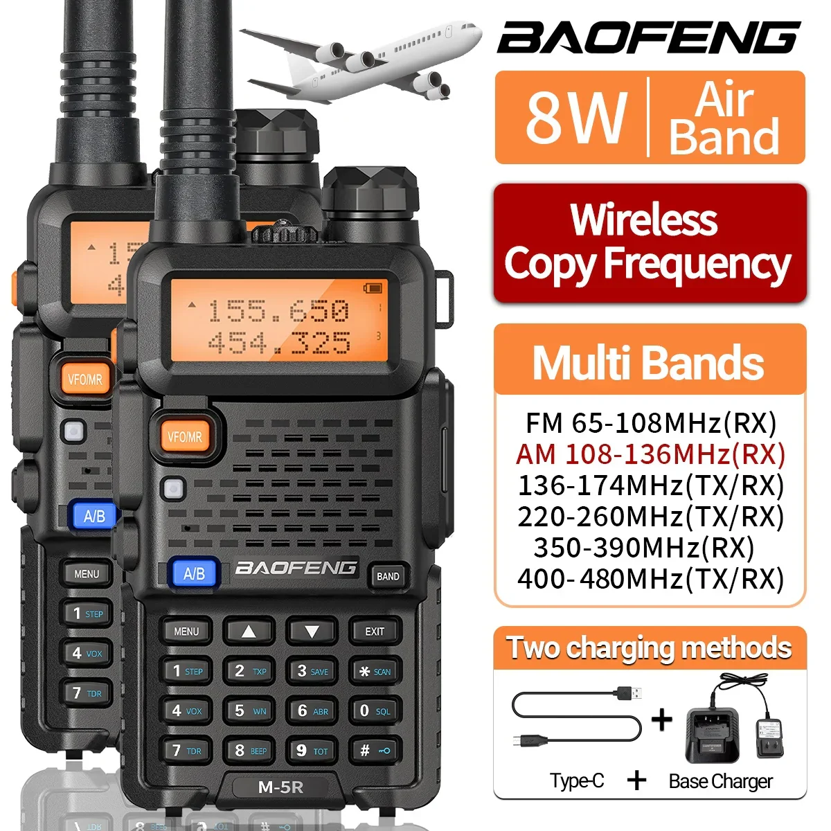 8W Multi Band Walkie Talkie Long Range Two Way Radio USB C Handheld - Image 2