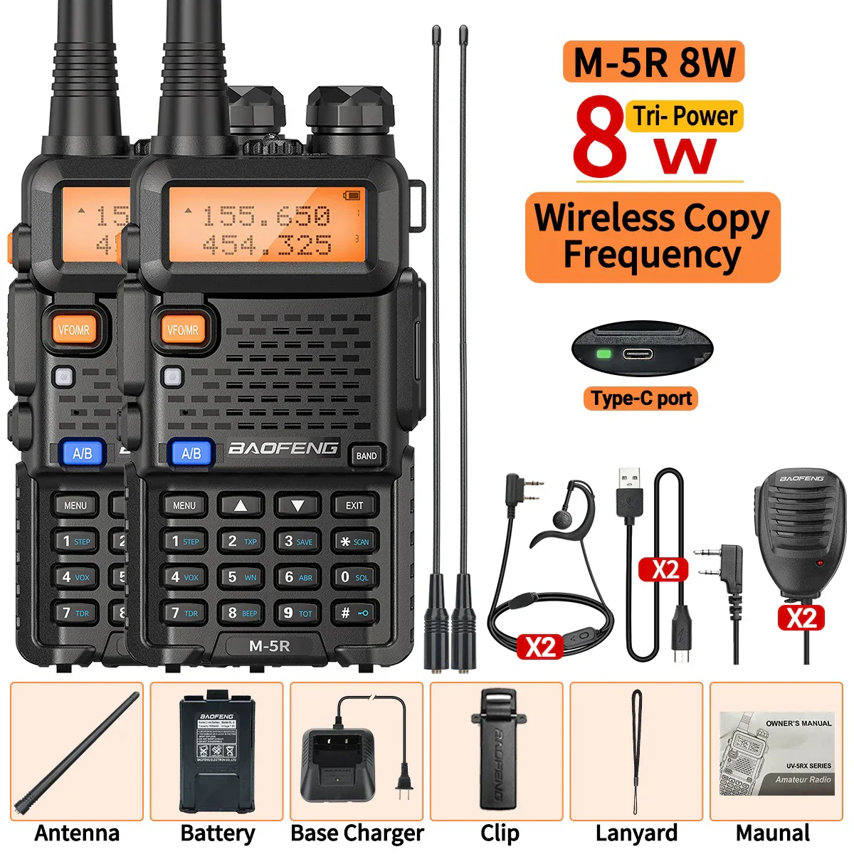 8W Multi Band Walkie Talkie Long Range Two Way Radio USB C Handheld - Image 7