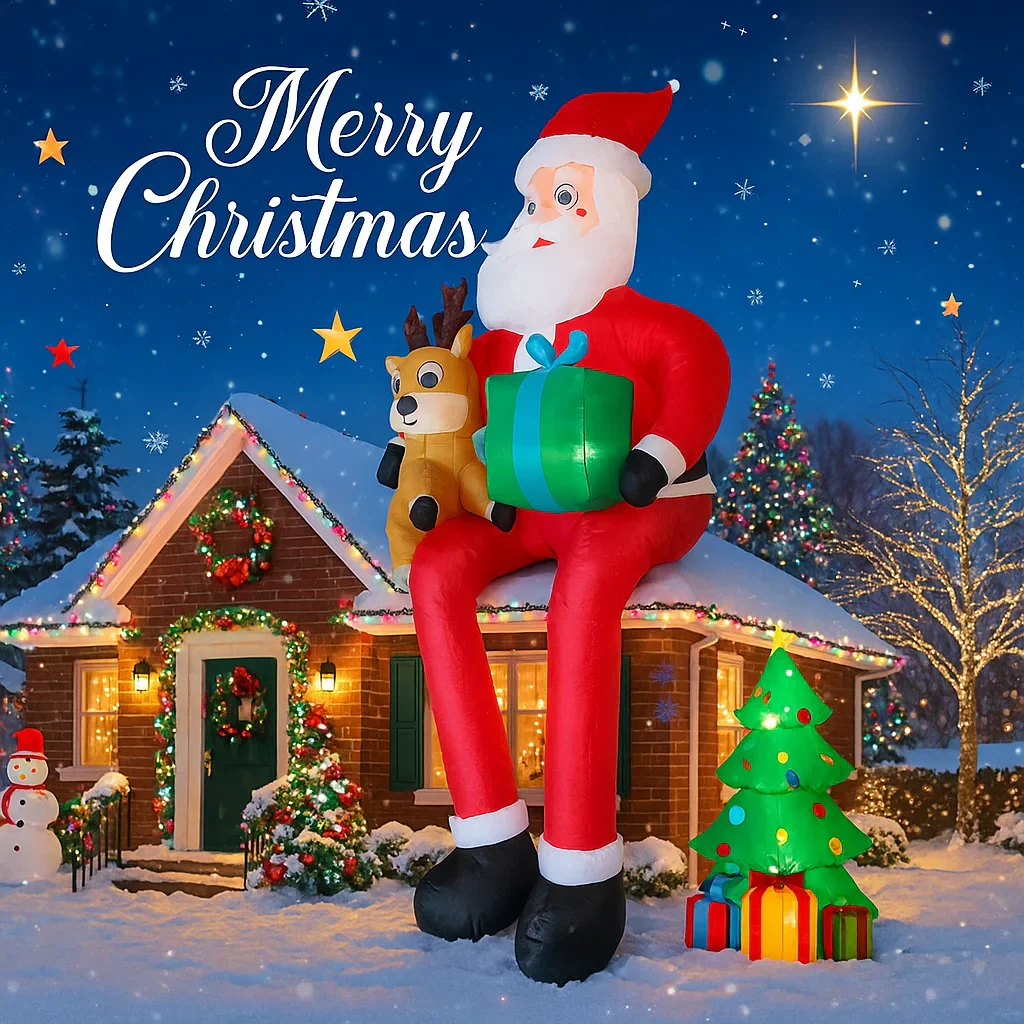 9.5FT Inflatable Christmas Santa Claus with Reindeer LED Outdoor Yard Decor - Image 2