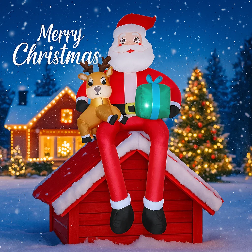 9.5FT Inflatable Christmas Santa Claus with Reindeer LED Outdoor Yard Decor - Image 4