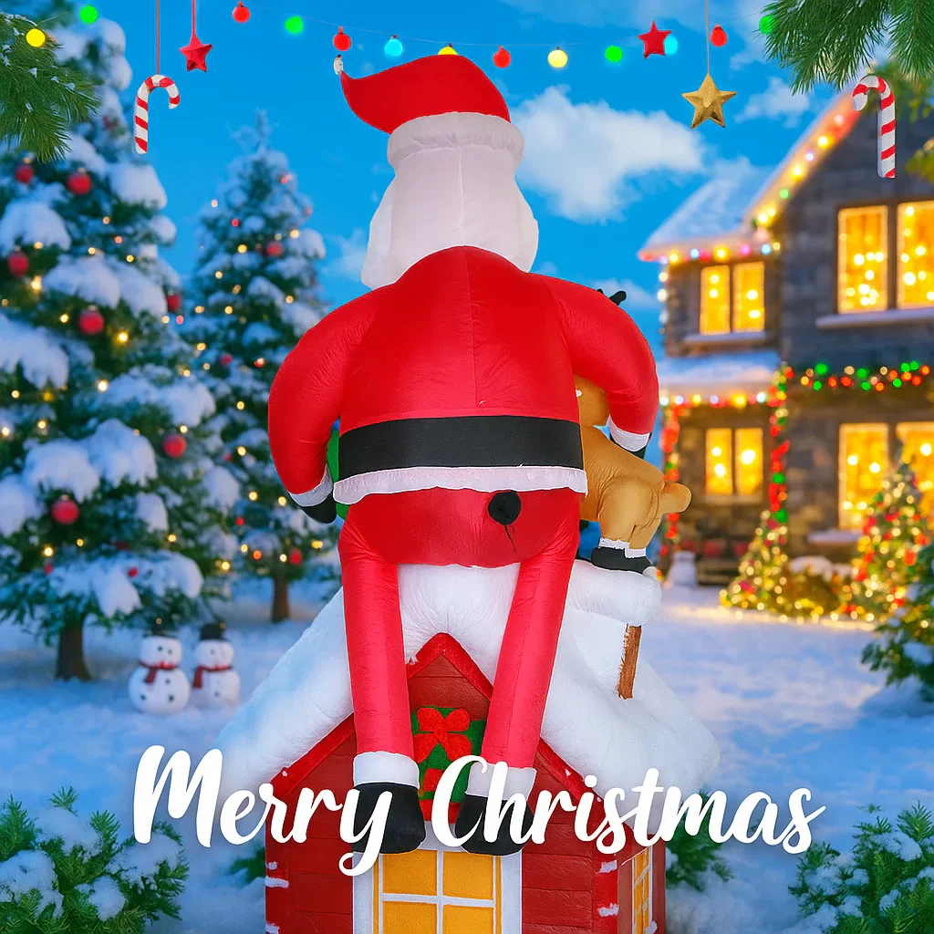 9.5FT Inflatable Christmas Santa Claus with Reindeer LED Outdoor Yard Decor - Image 5
