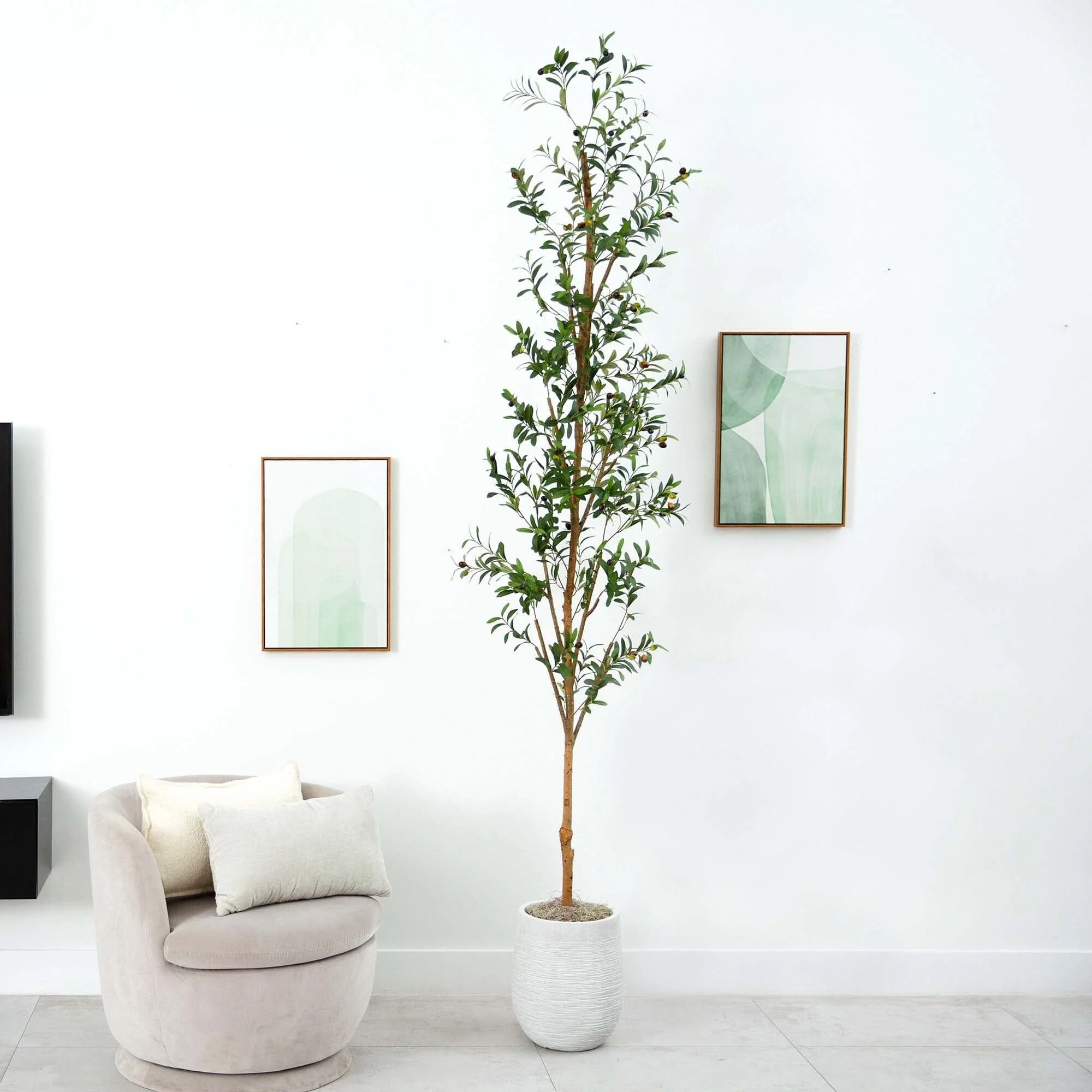 9' Artificial Olive Tree with Natural Trunk - Image 4