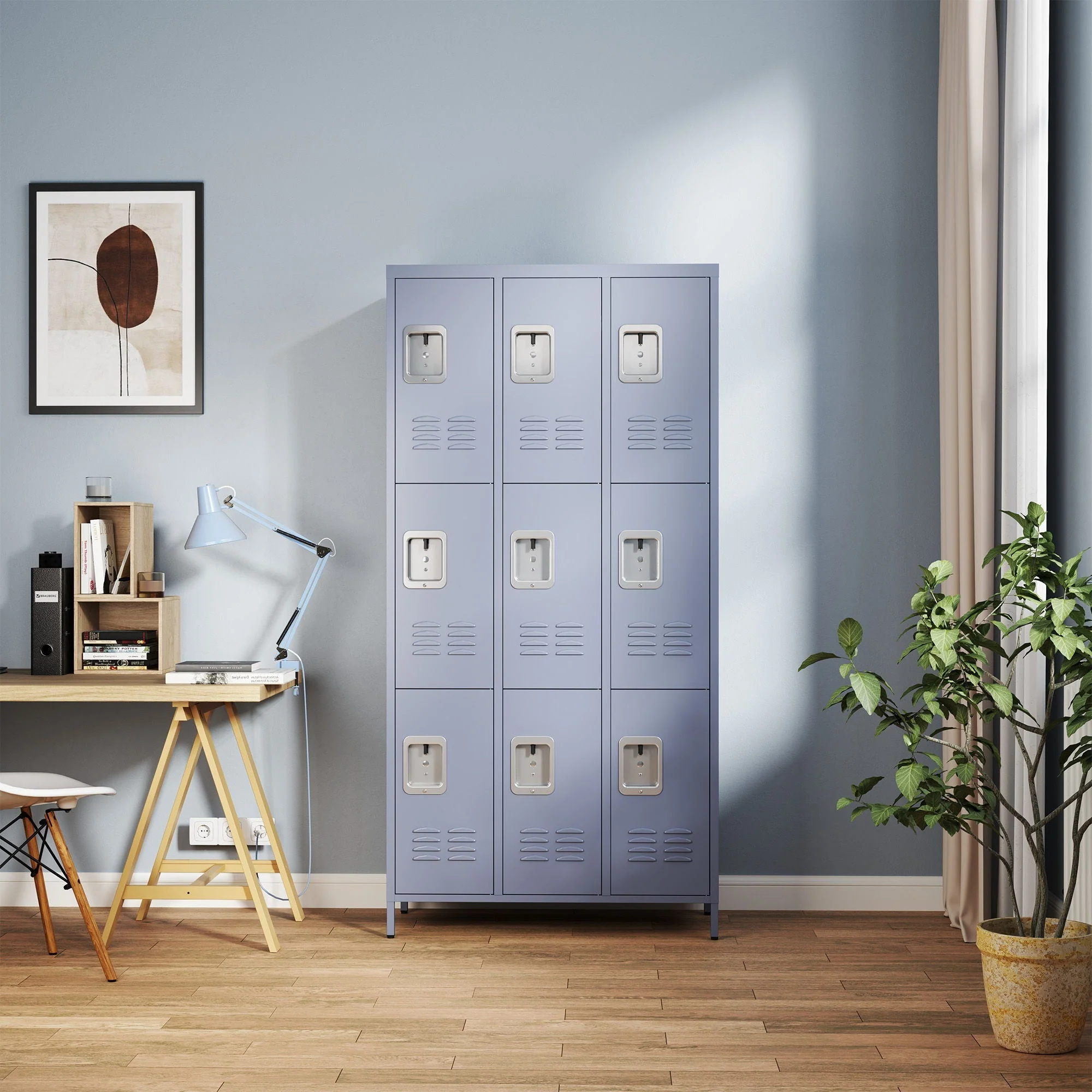 9 Door Lockers With Lock For Storage In Office, School, Gym, And Bedroom - Gray - Image 11